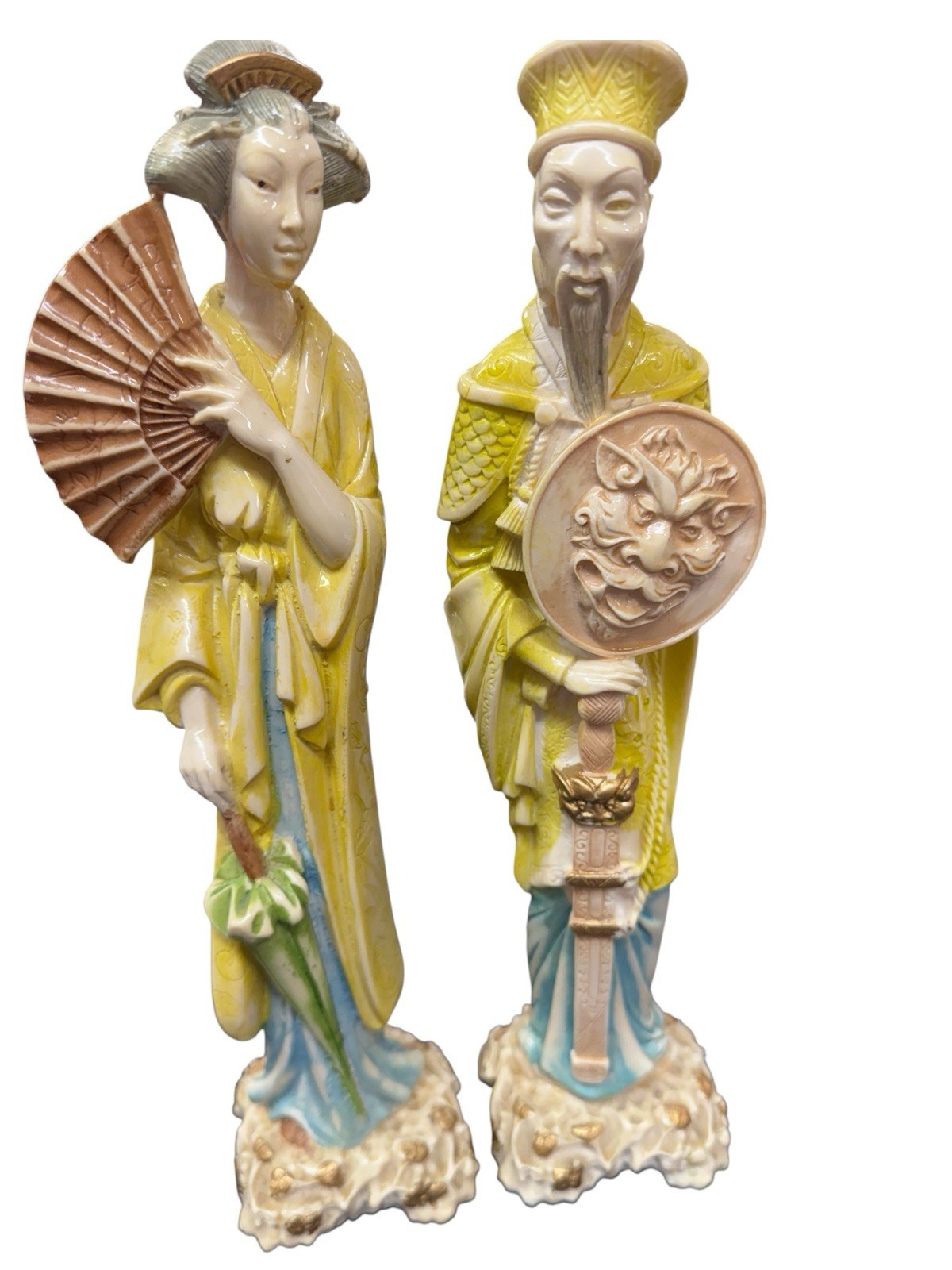 Vintage Norleans Italy 14″ Chinese Emperor & Empress Figurines -Chinoiserie Chic