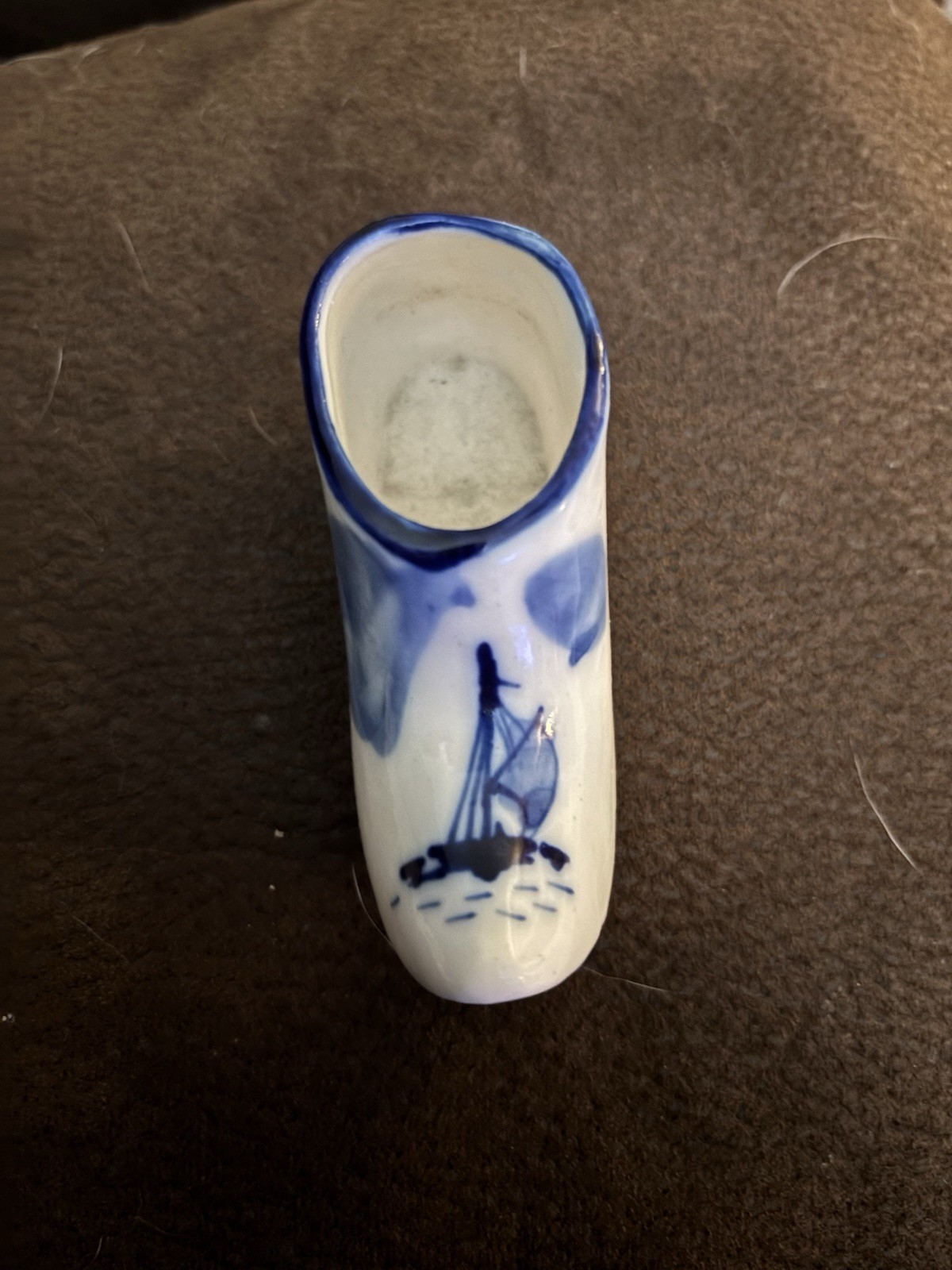 Vintage Pair 3-1/2” Hand Painted Blue Holland Clogs – Sail Boat Theme