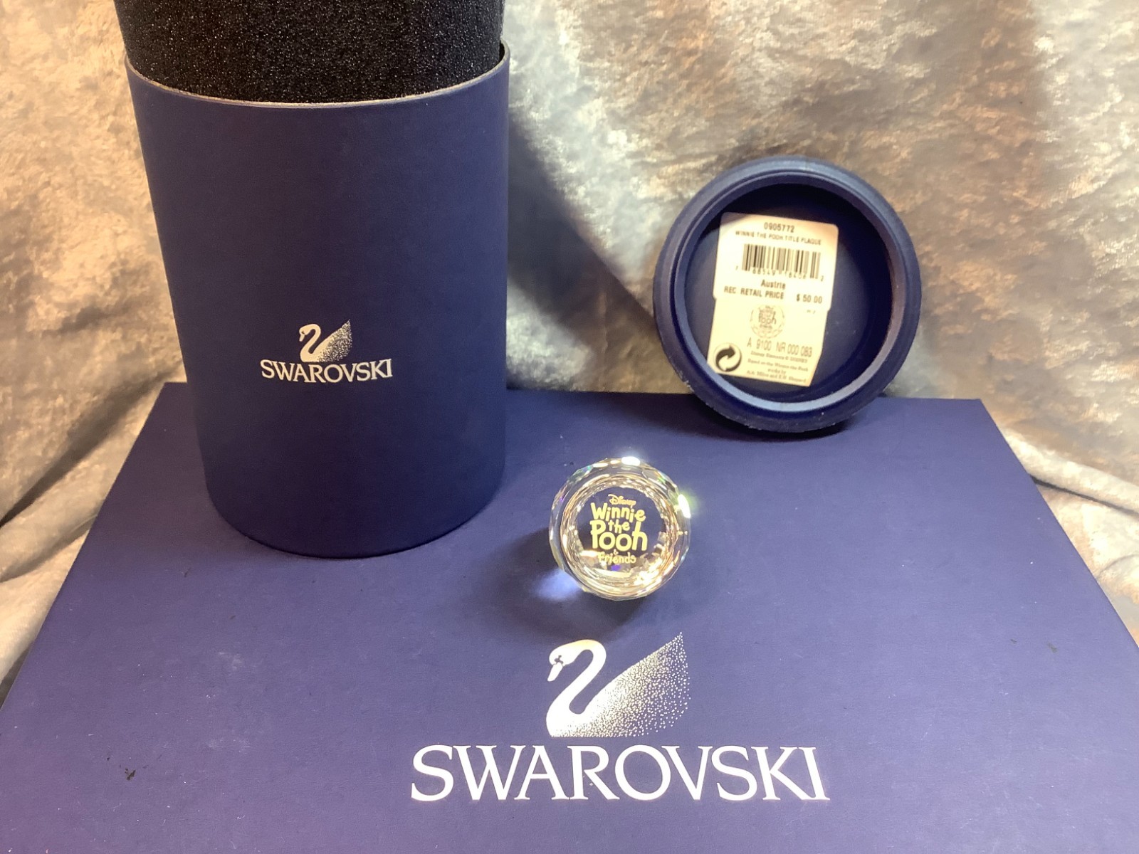 Swarovski Disney Set: Winnie the Pooh, Eeyore, Piglet, Tigger, & Plaque. MIB+COA