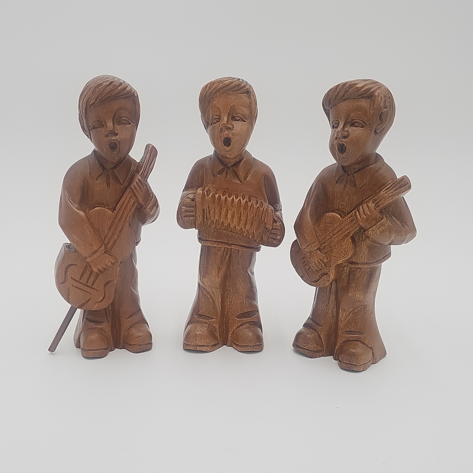Wooden Musician Figurines Set of 3 Carved Decorative Sculptures