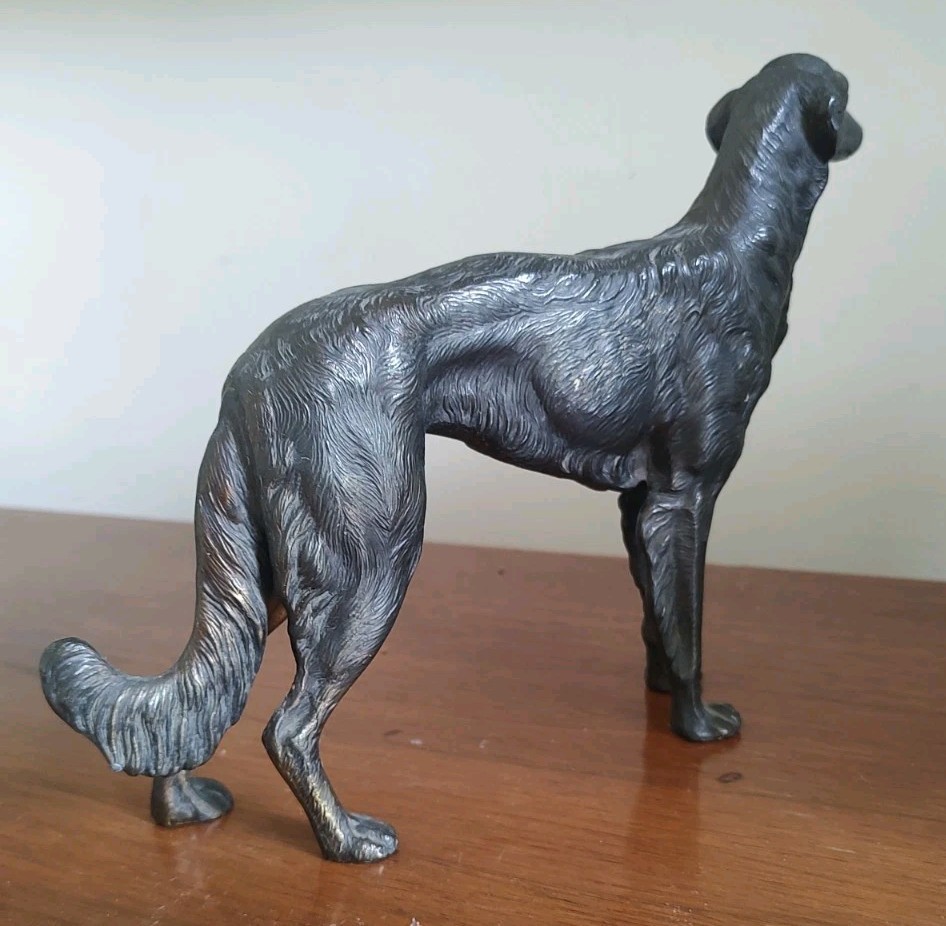 Vintage 30s, Borzoi Dog Cast Bronzed Metal Figurine 10″