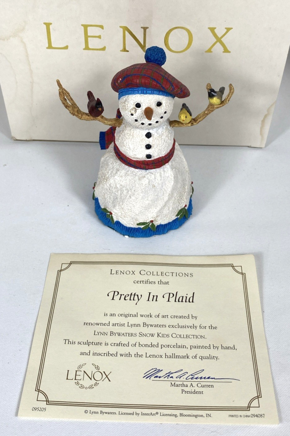 Lenox Collections Snowman Figurine- Pretty In Plaid- Lynn Waters With COA In Box