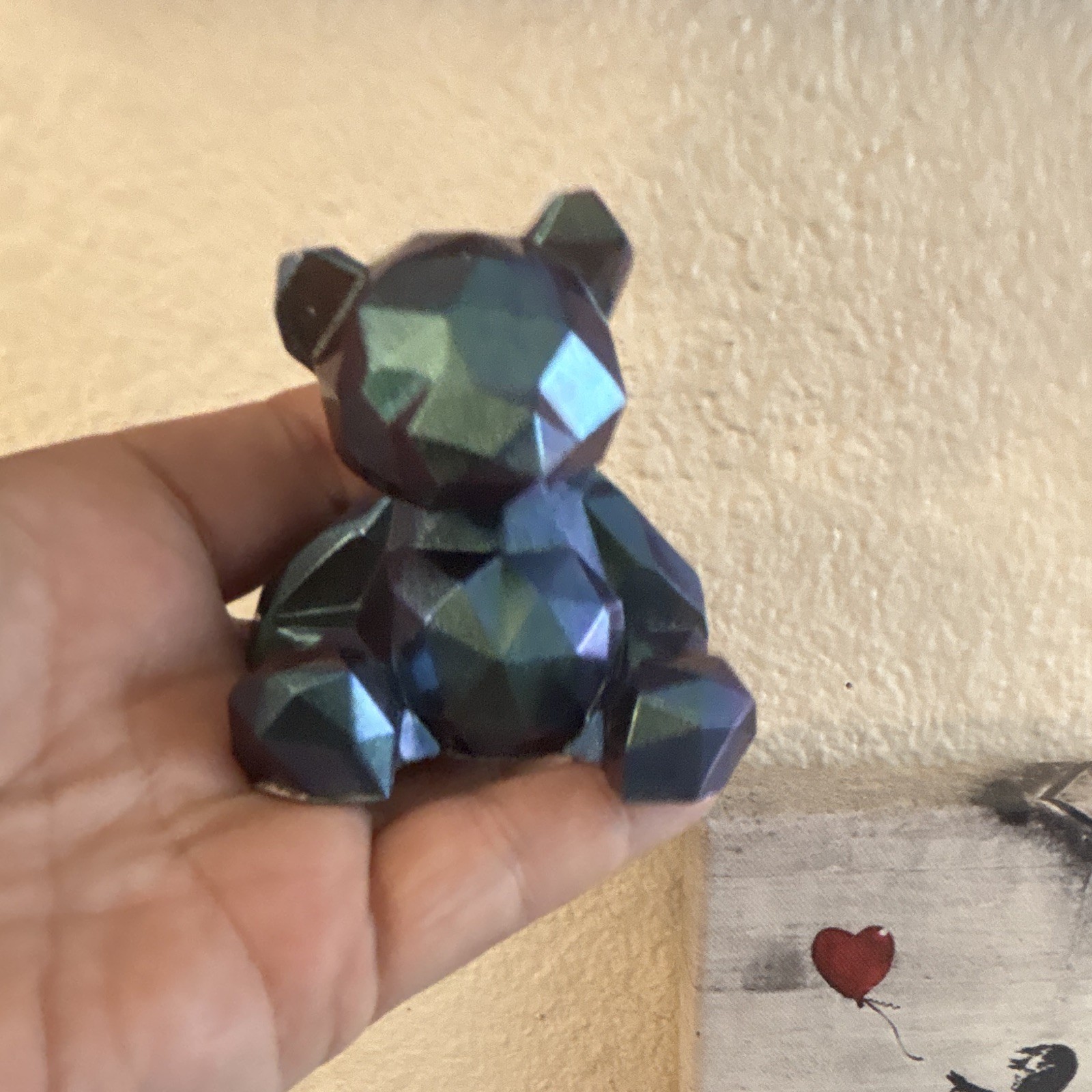 Geometric Bear Figurine Small Resin Sculpture Blue/Green Shiny 3D Effect Modern
