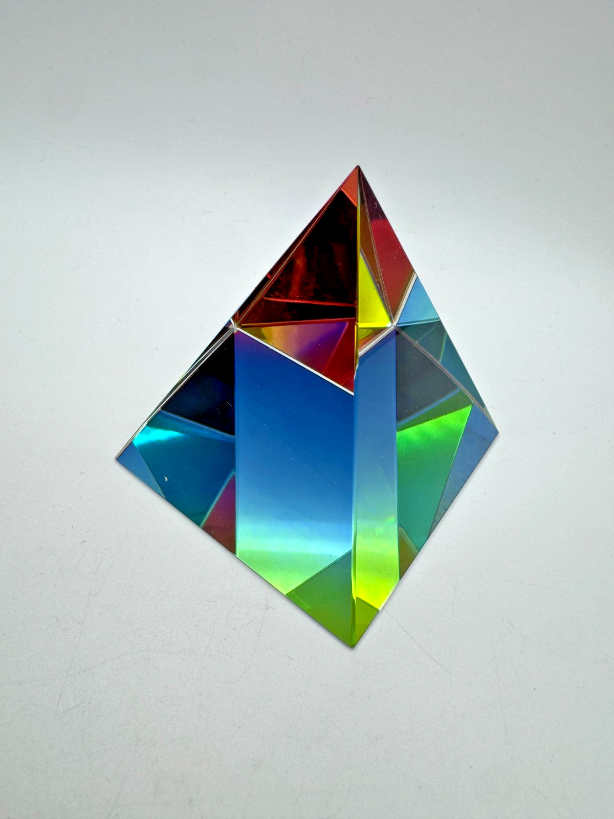 Crystal Iridescent Pyramid – Rainbow Colors 2.5″ Paperweight Desk Decor