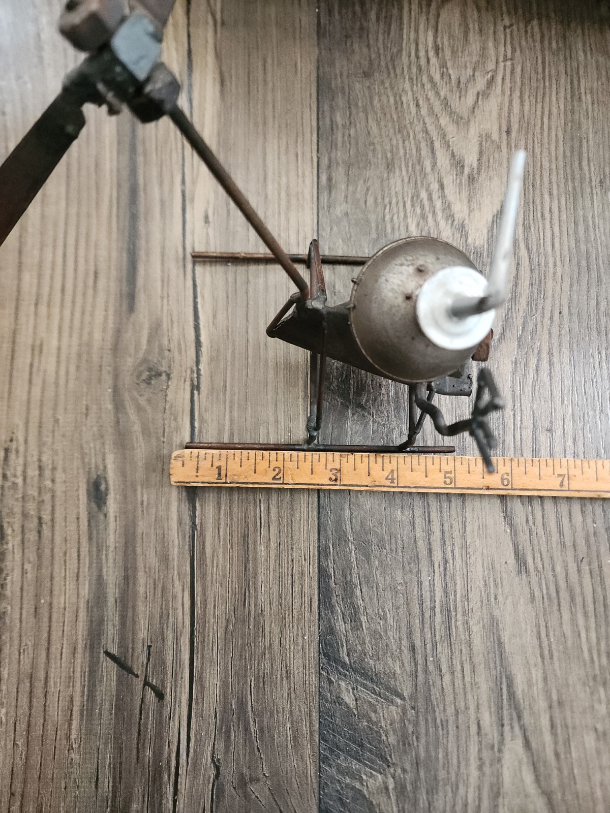 Vintage Hand Crafted Metal Helicopter Folk Art Scrap Sculpture Figurine Signed