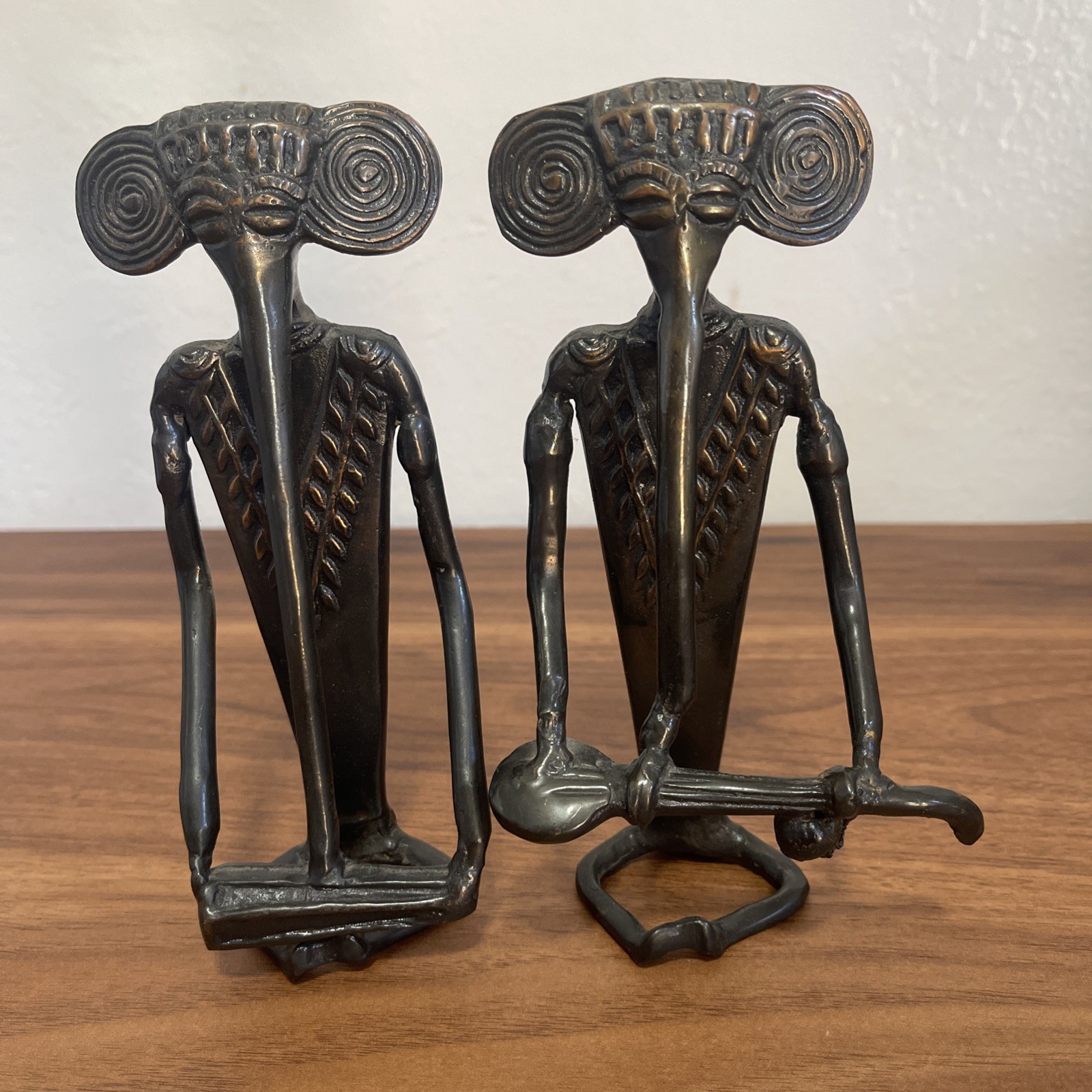 VTG Pair Tribal Ganesha Statues /Figurines Elephant Men Playing Instruments