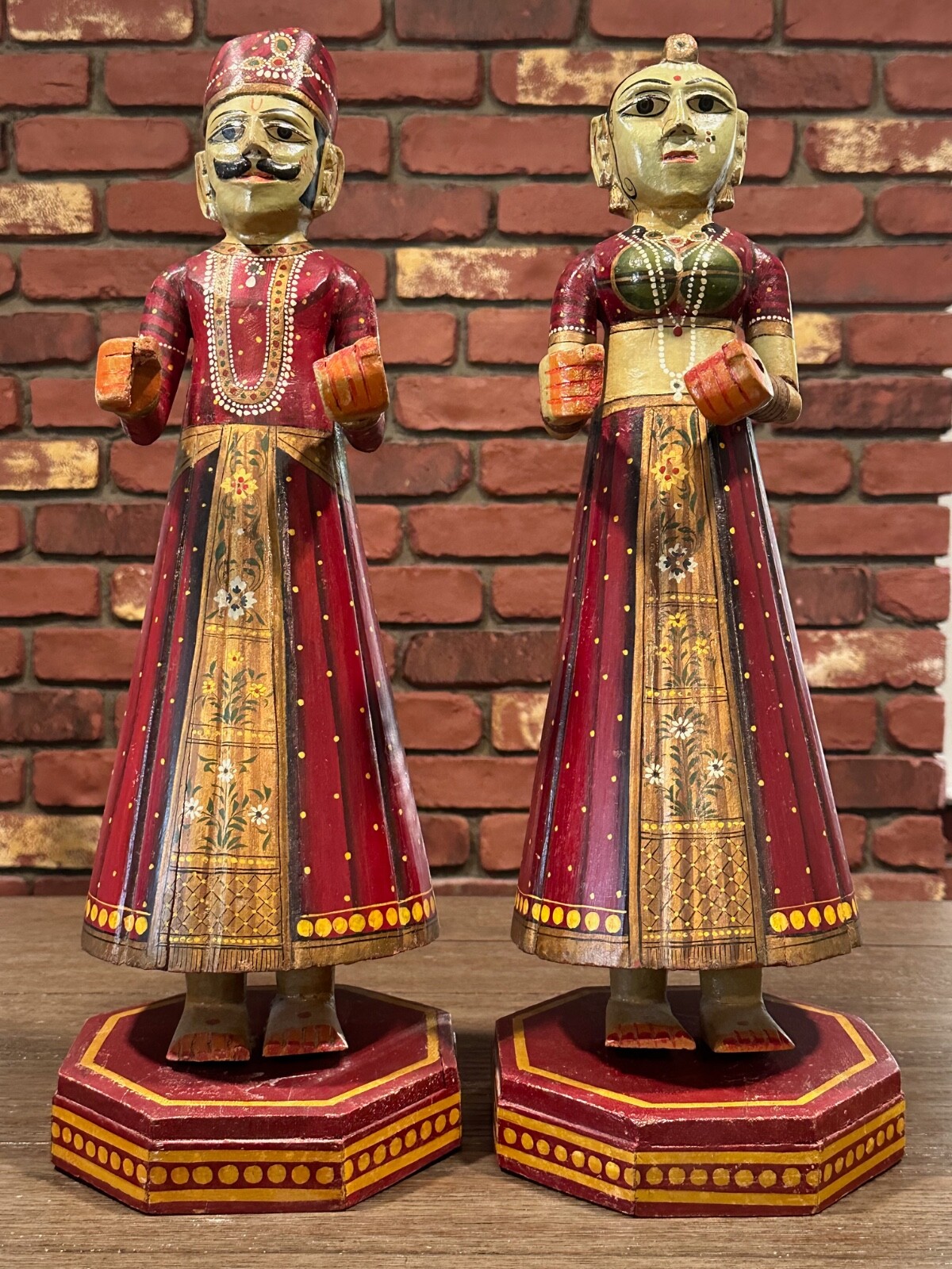 20″ Pair Vintage Gangaur Dolls Rajasthan Festival Wooden Wood Decor India