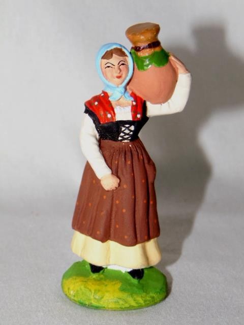 Vintage Terra Cotta MARCEL CARBONEL SANTONS Miniature Lady w/Water Jug FRANCE
