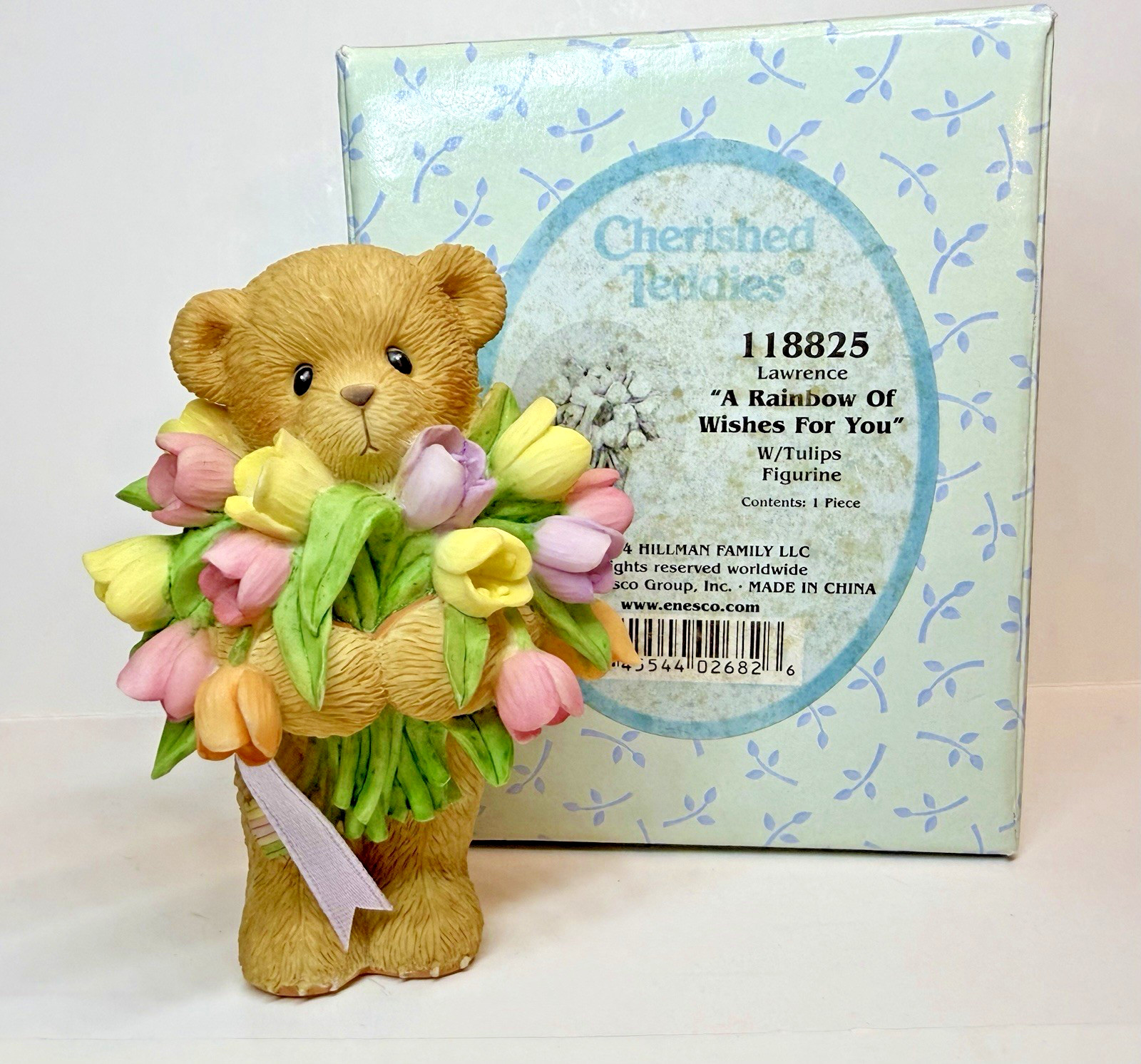 Cherished Teddies “Lawrence ~ A Rainbow Of Wishes For You” 118825 Bear w/ Tulips