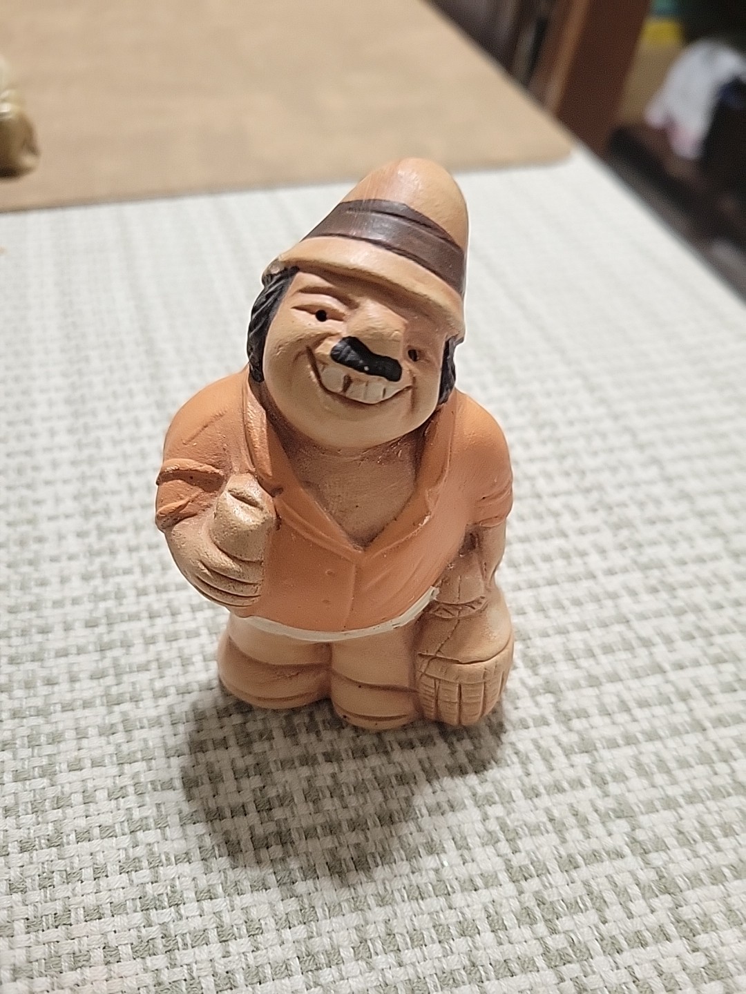 Chilean Folk Art Pottery Mustache Man w/Hat Figurine Terra Cotta Clay Chile