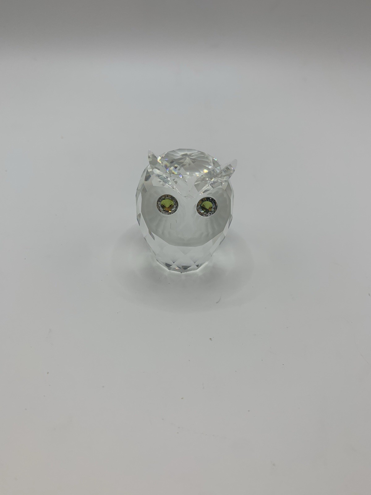 Swarovski Silver Crystal Owl Figurine Shiny Clear Crystal Green Eyes Boxed