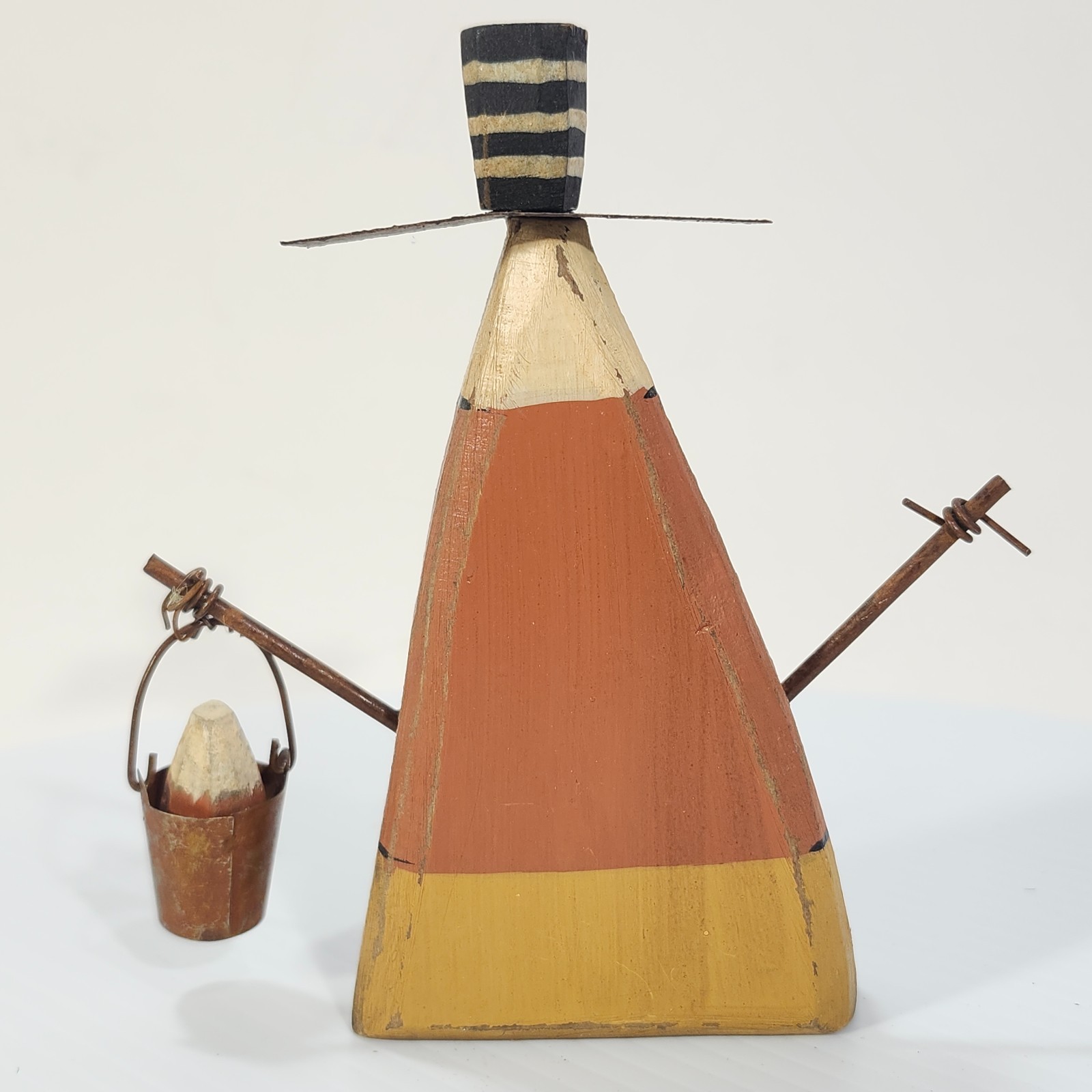 Primitives by Kathy Figurine Candy Corn Man Sitter Halloween Decor 5.5″ Wood Art