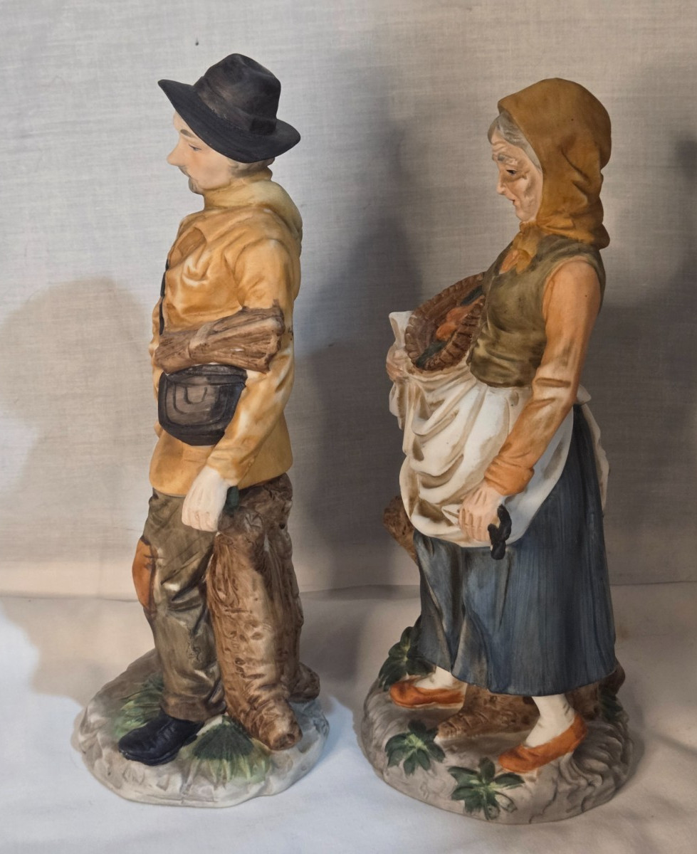 Vtg Homco Porcelain Old Man Woman Figurine Pair Rustic Peasant Couple 10”