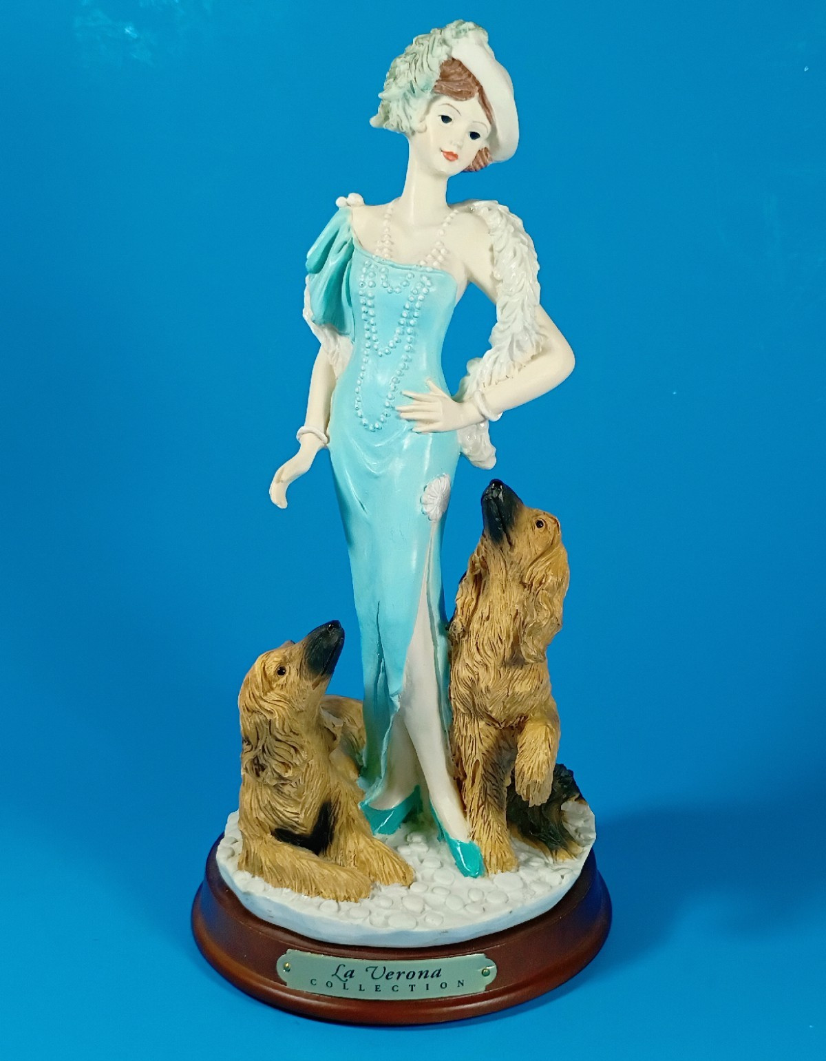 Vintage La Verona Collection Elegant Lady Figurine With Afghan Dogs, 10″ Tall.