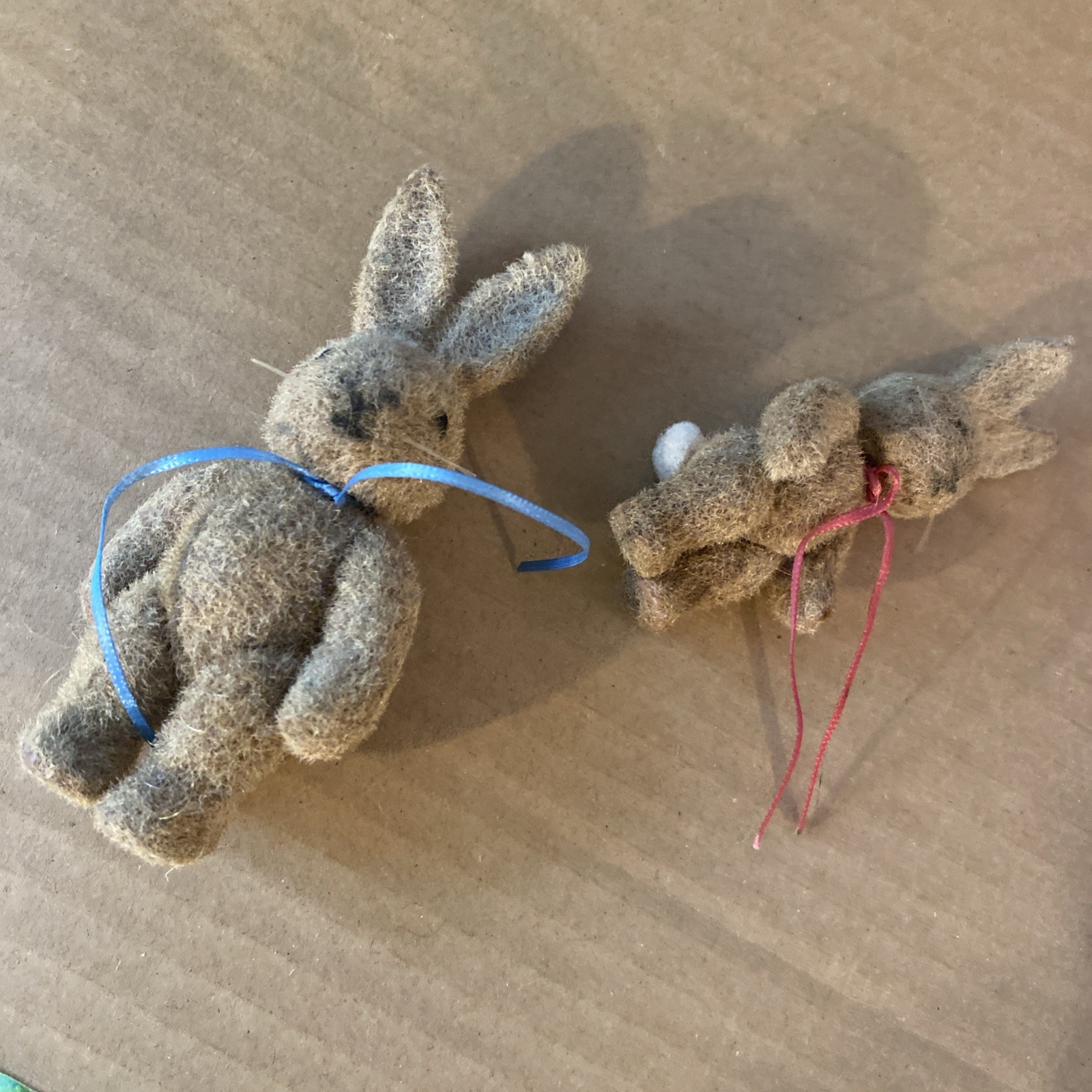 Mini Craft Brown Bunny Fuzzy Figurines SET OF 2 Rabbits Flocked