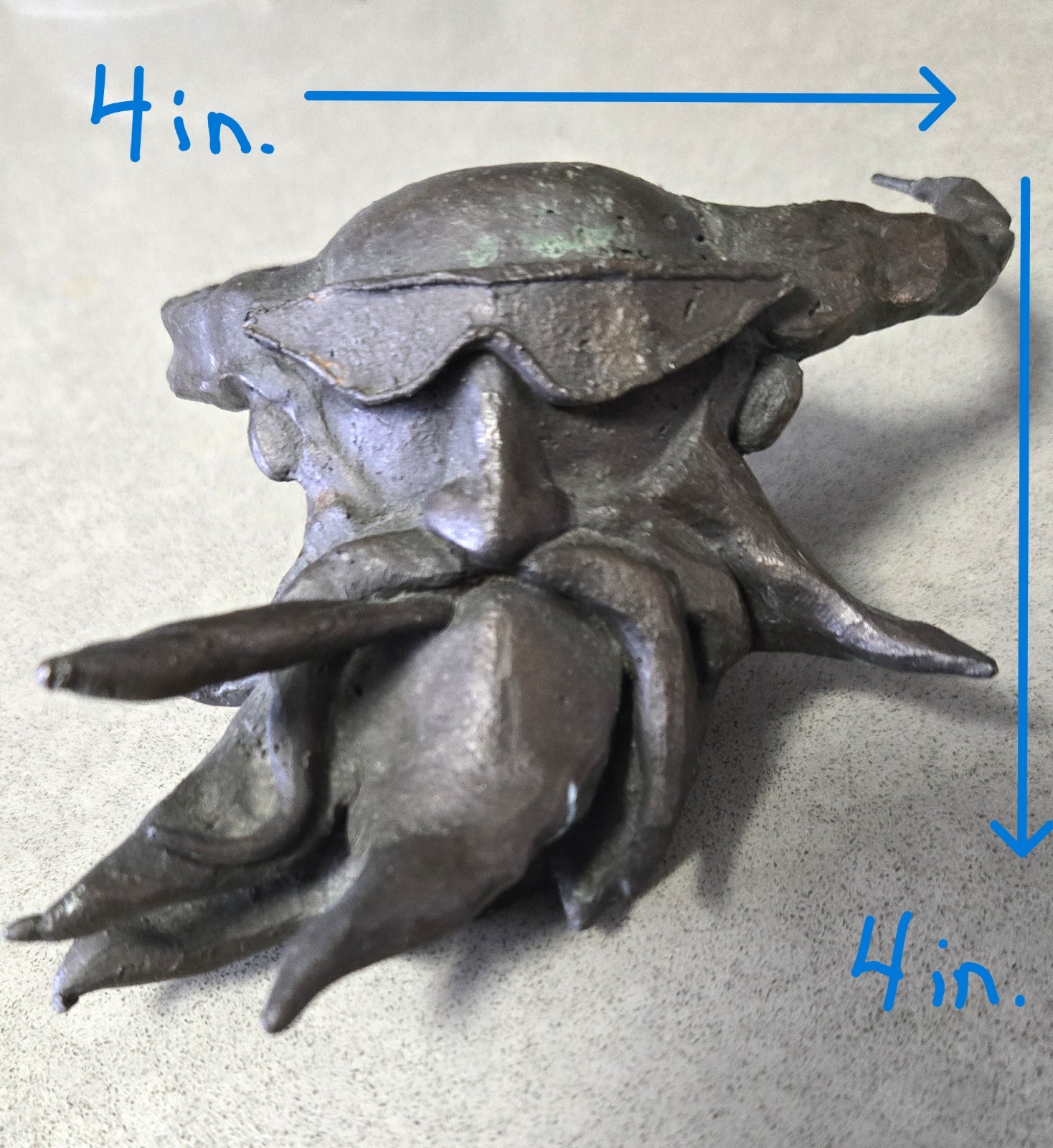 Bronze Horned Bearded Devil Head Sculpture, Lost Wax Casting, 4″, 30 oz. OOAK