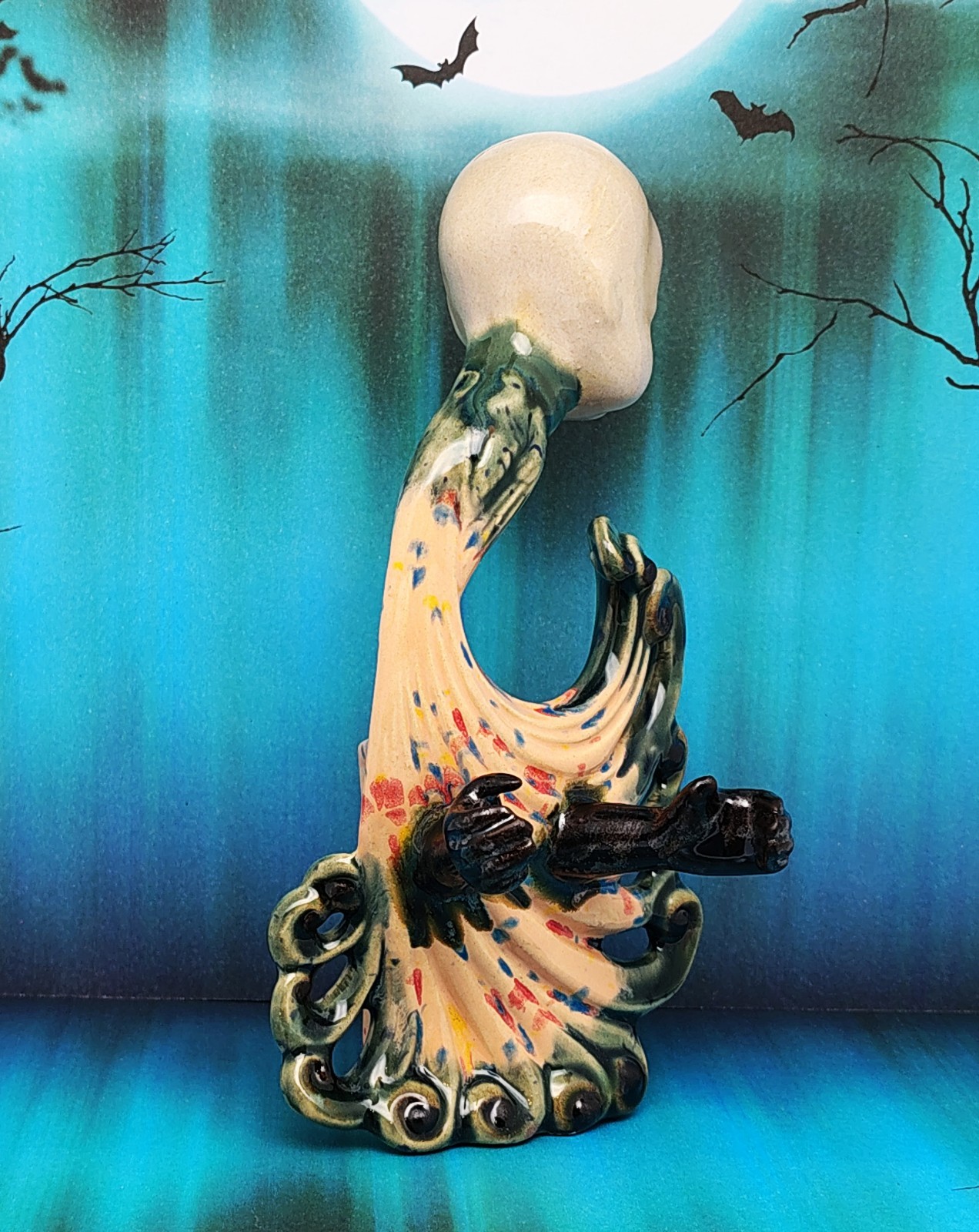 The Peacock’s Last Reach – Handmade Ceramic Figurine Gothic Horror Halloween