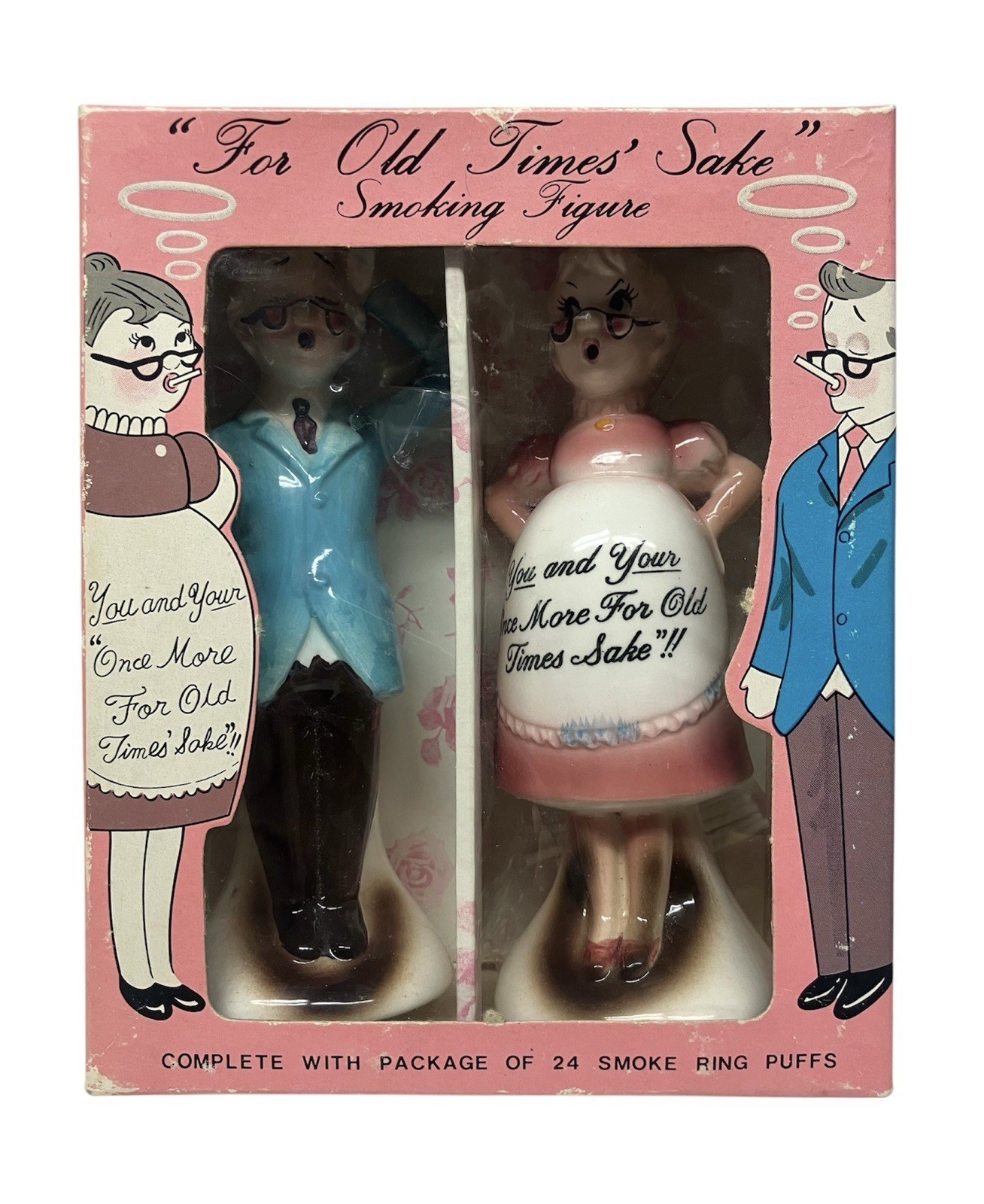 Vtg Enesco For Old Times Sake Pregnant Grandma Grandpa Figurines 50s Gag Gift