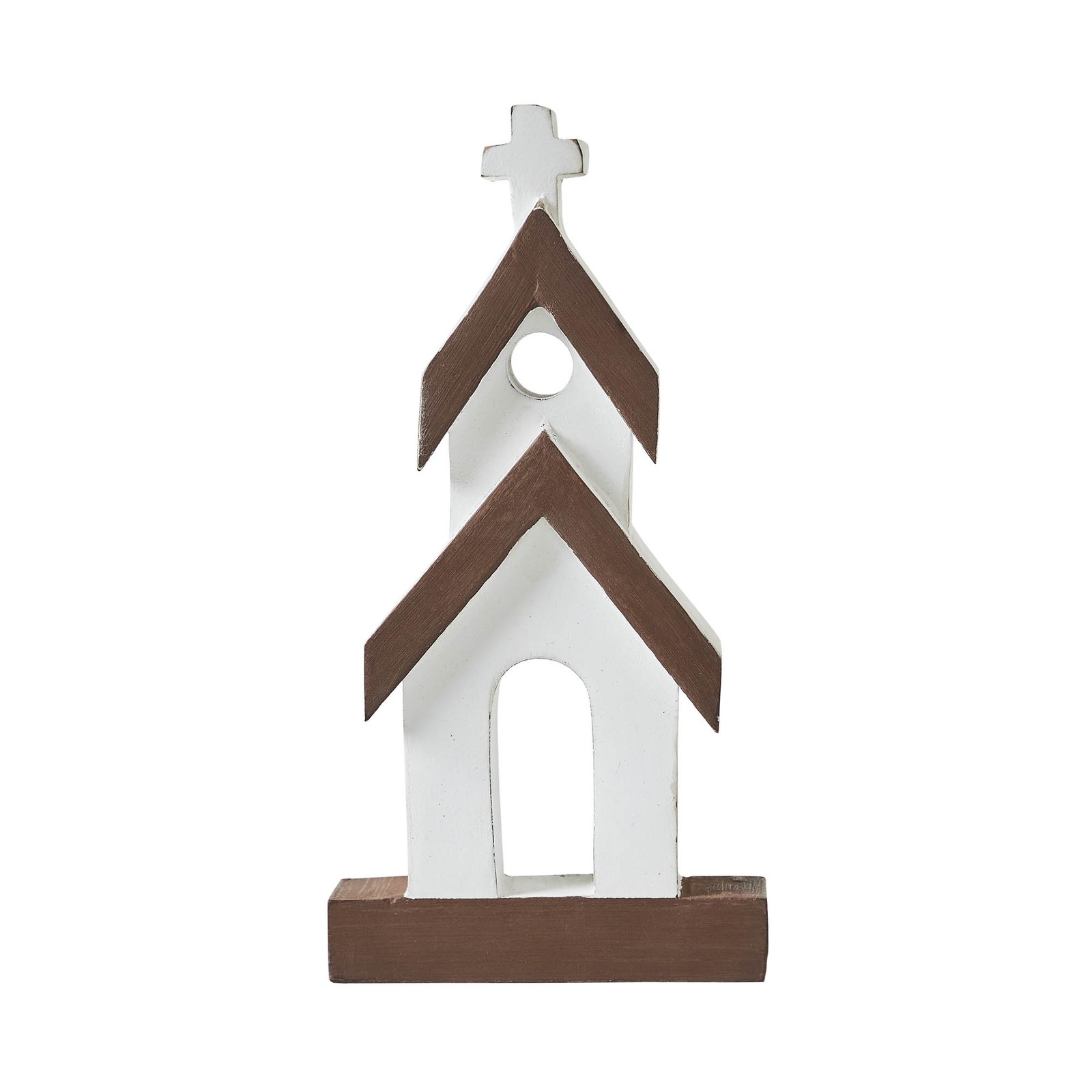 Brown Roof White Church Wooden Figurine 8x4x1 VHC Brands