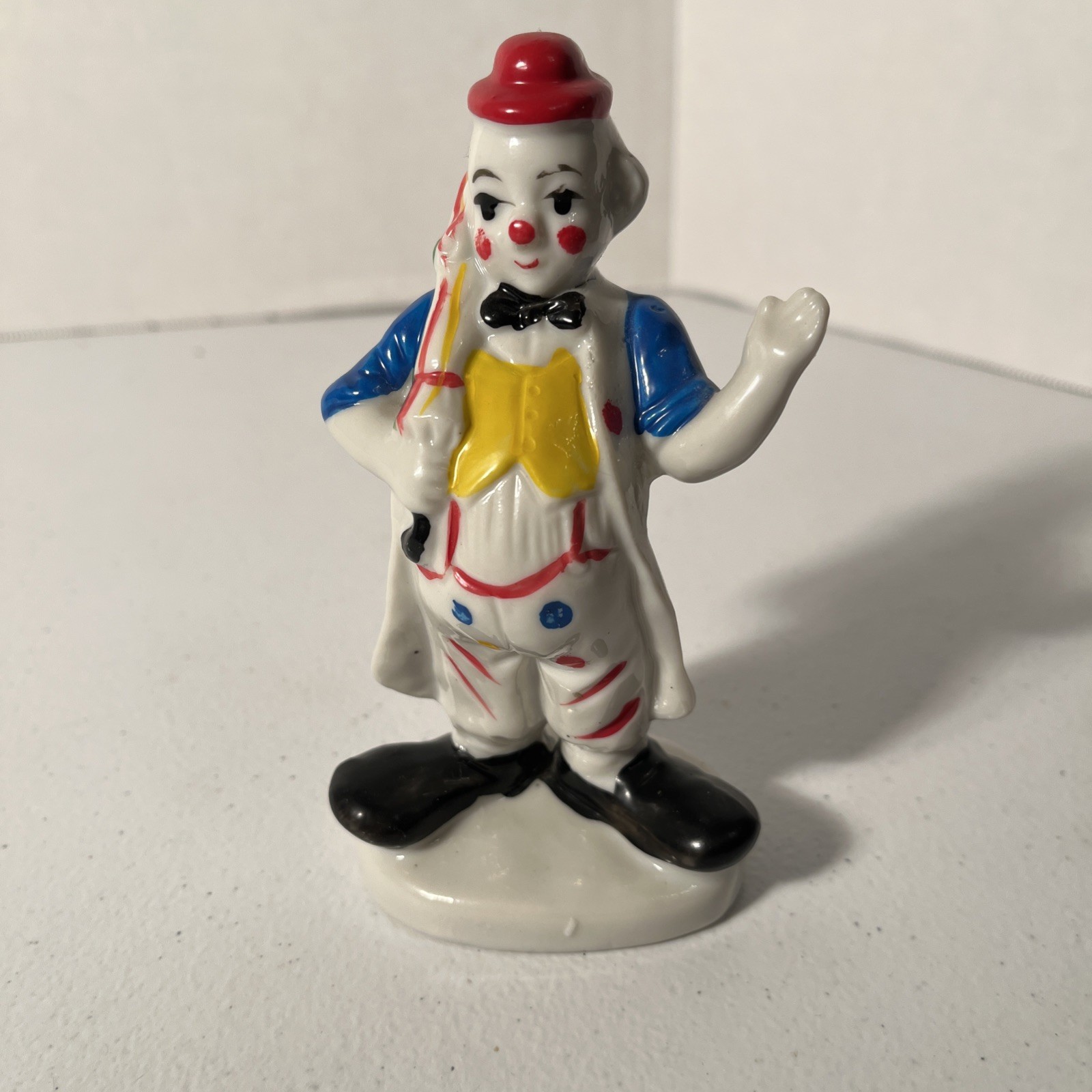 Porcelain Clown Hobo Figurine Holding Umbrella 5” Kitsch
