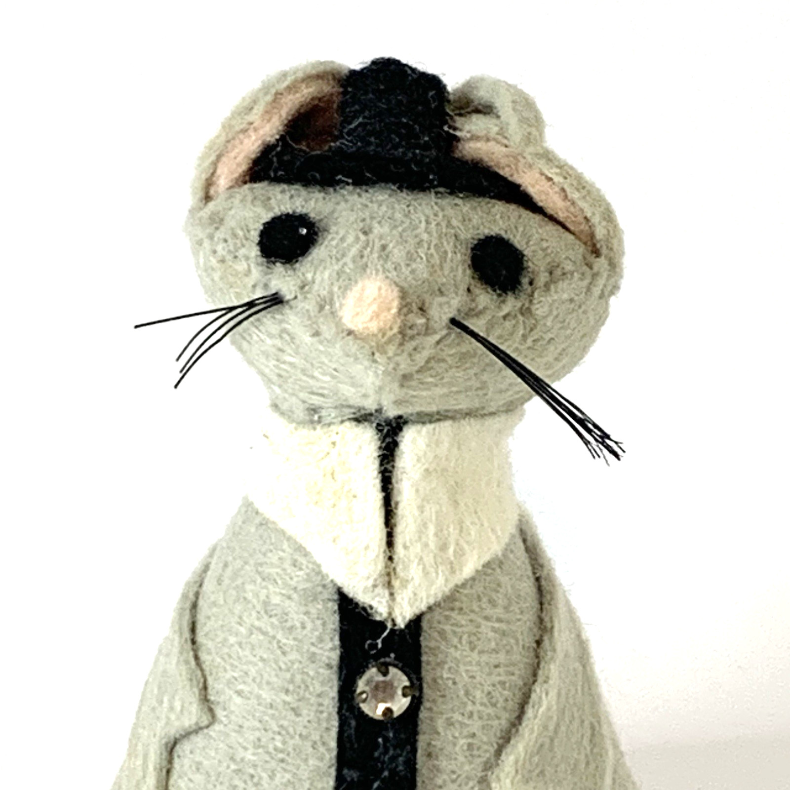Vintage Groom Wedding Felt Mouse 3 Inches Tall Cute Grey White Black Small