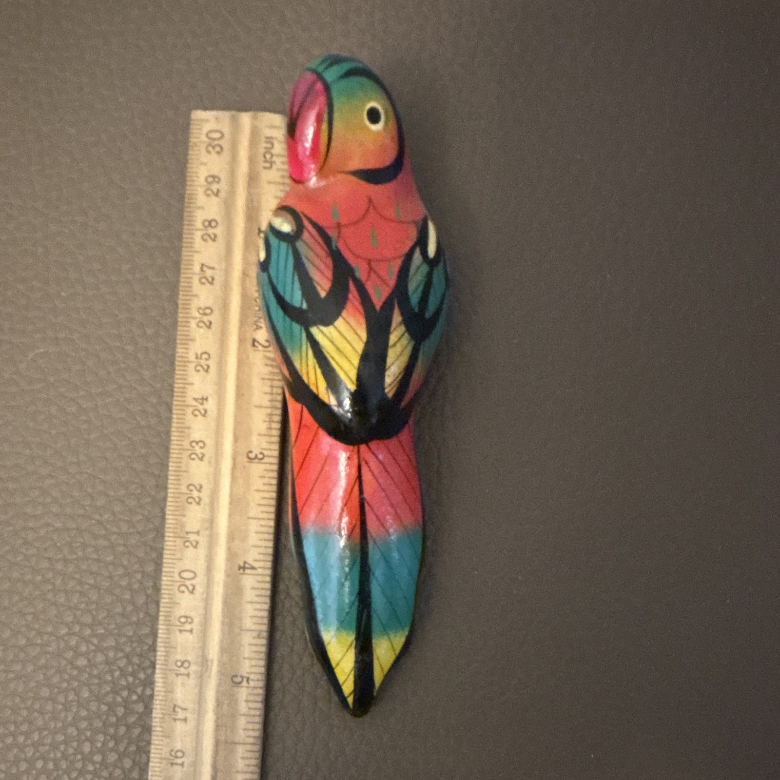 Hand Painted Mexican Parrot Figurine w/ Metal Ring Hanger, Multicolor 5.5″
