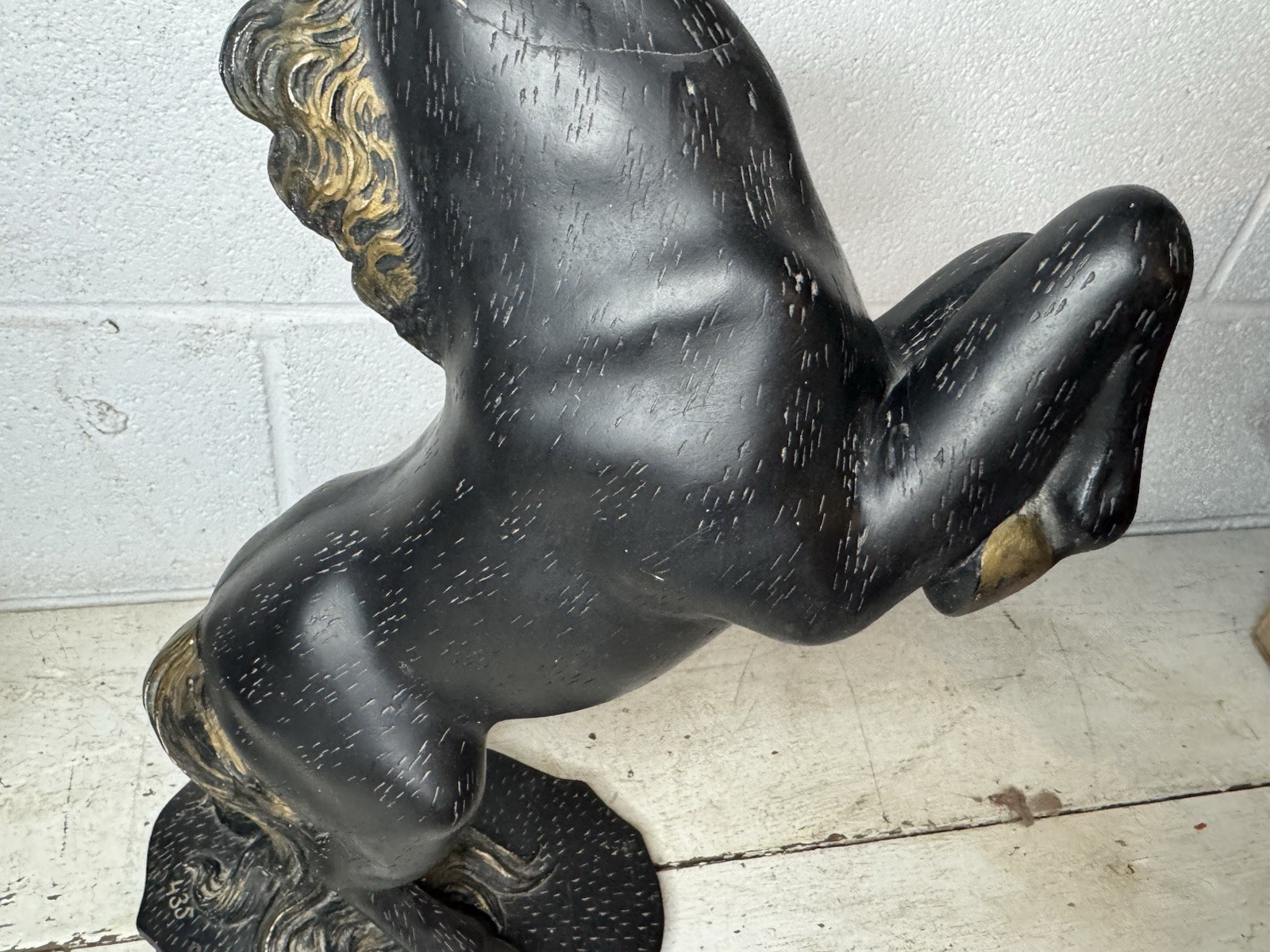 Pair Vintage MCM 1951 American Art Ind Ceramic Horse Statue Sculpture Black 18”