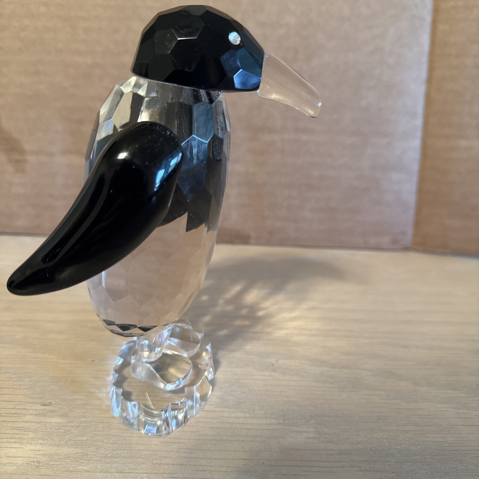 Shannon Crystal Penguin Figurine Black Clear Crystal 6-inches Tall
