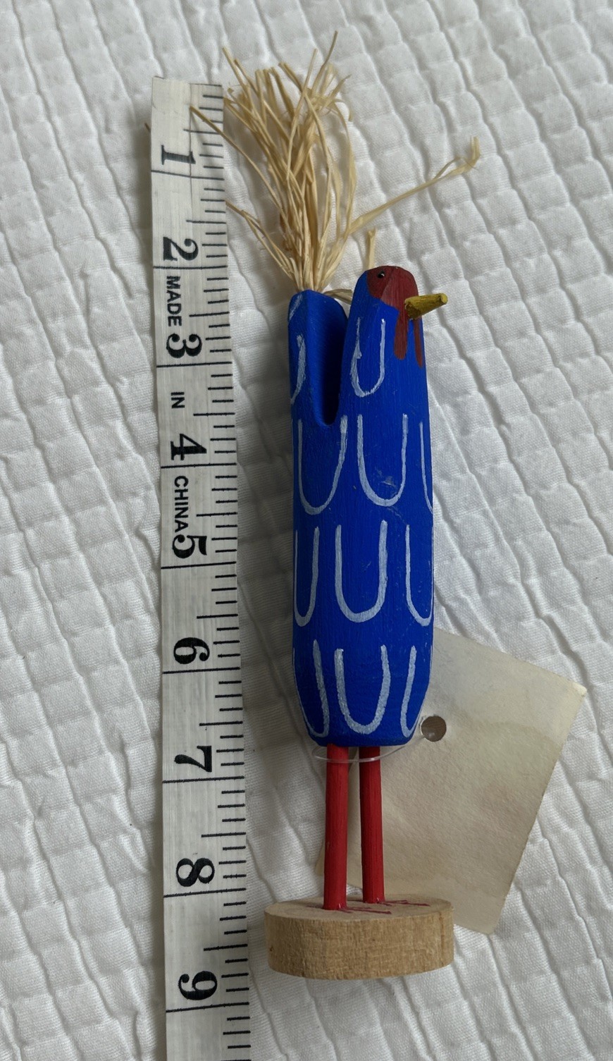 Native American Navajo Folkart Wood Chicken By Alonzo Herbert Red White Blue 9”