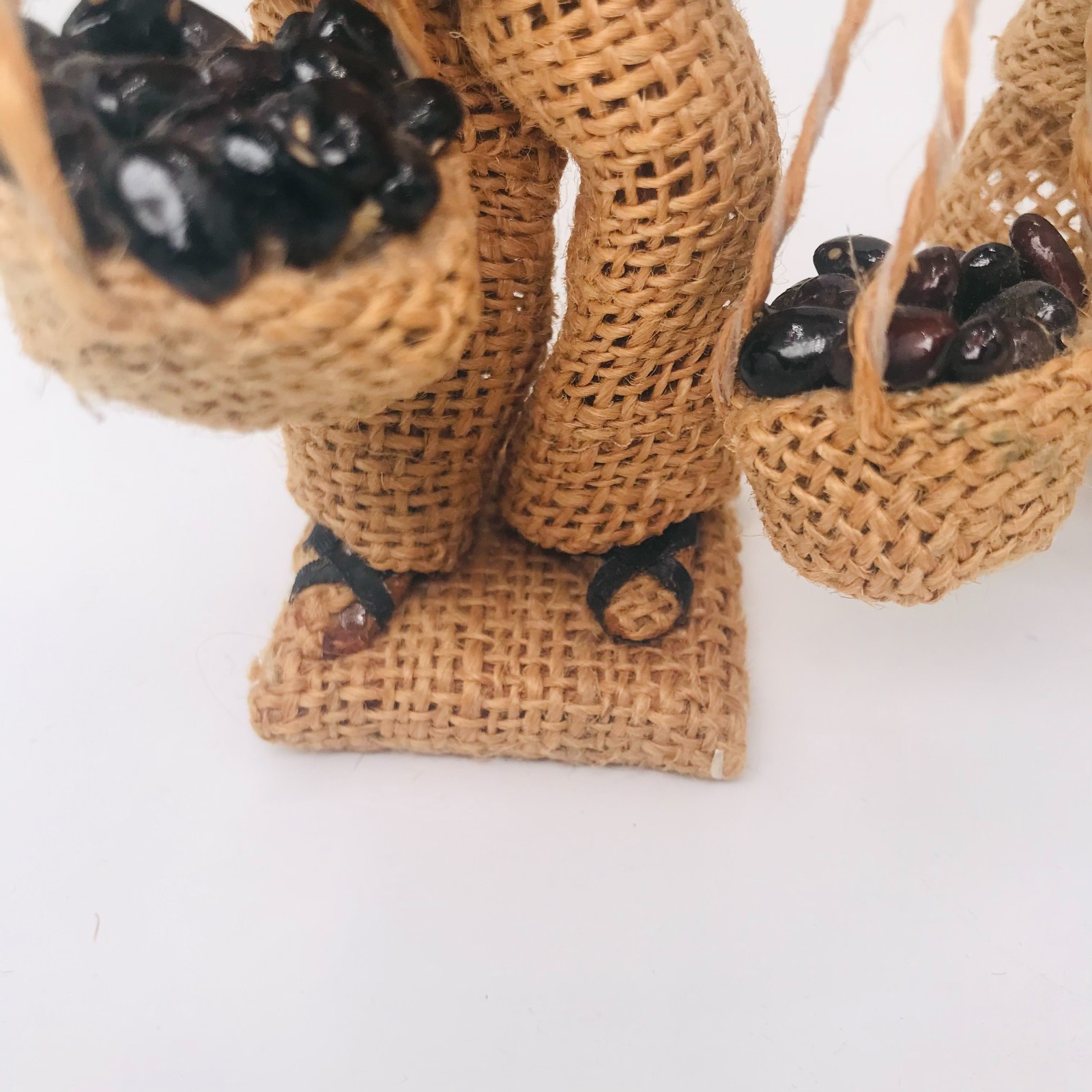 Vintage Burlap Peasant Man & Woman Carrying Produce Figurines Primitive Folk Art