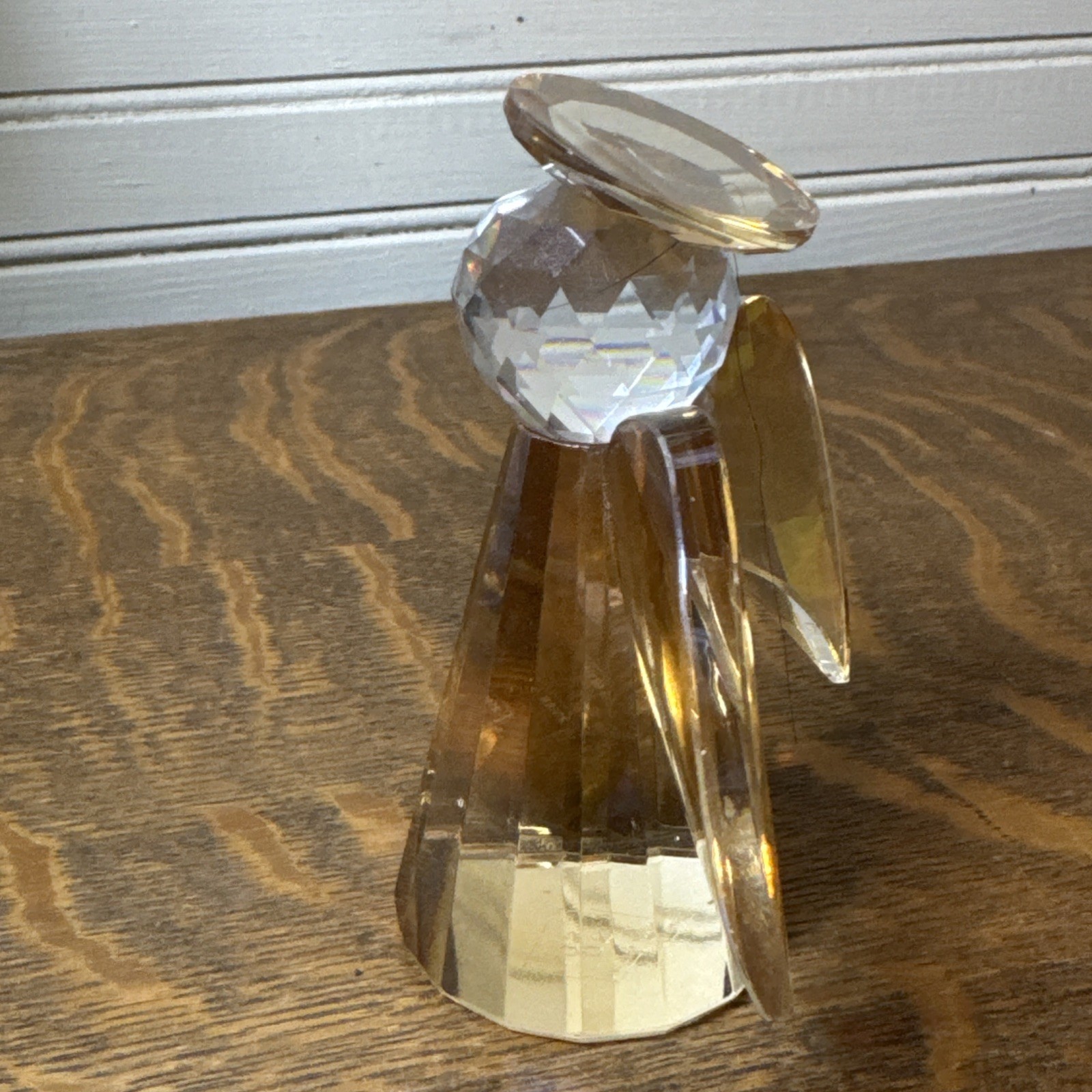 Simon Designs Crystal Angel Paperweight Clear & Amber Color Halo Wings