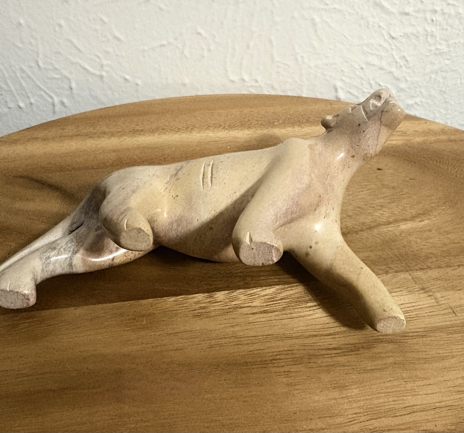 VTG Hand Carved Stone Lion Sculpture MCM Soapstone Marble Panther Figurine 6”
