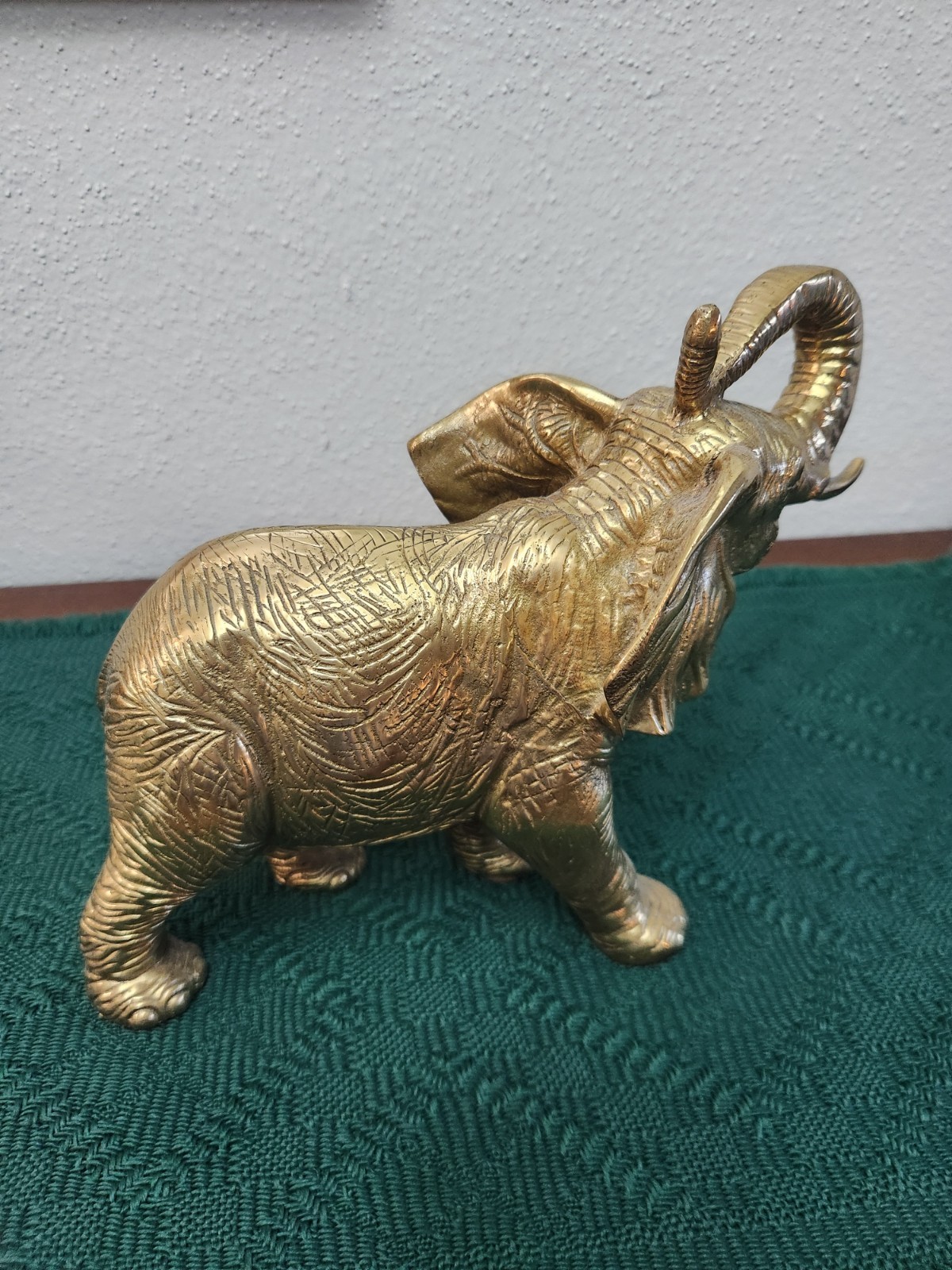 Vintage Heavy Brass Elephant Raised Trunk Figurine 6lbs 12oz