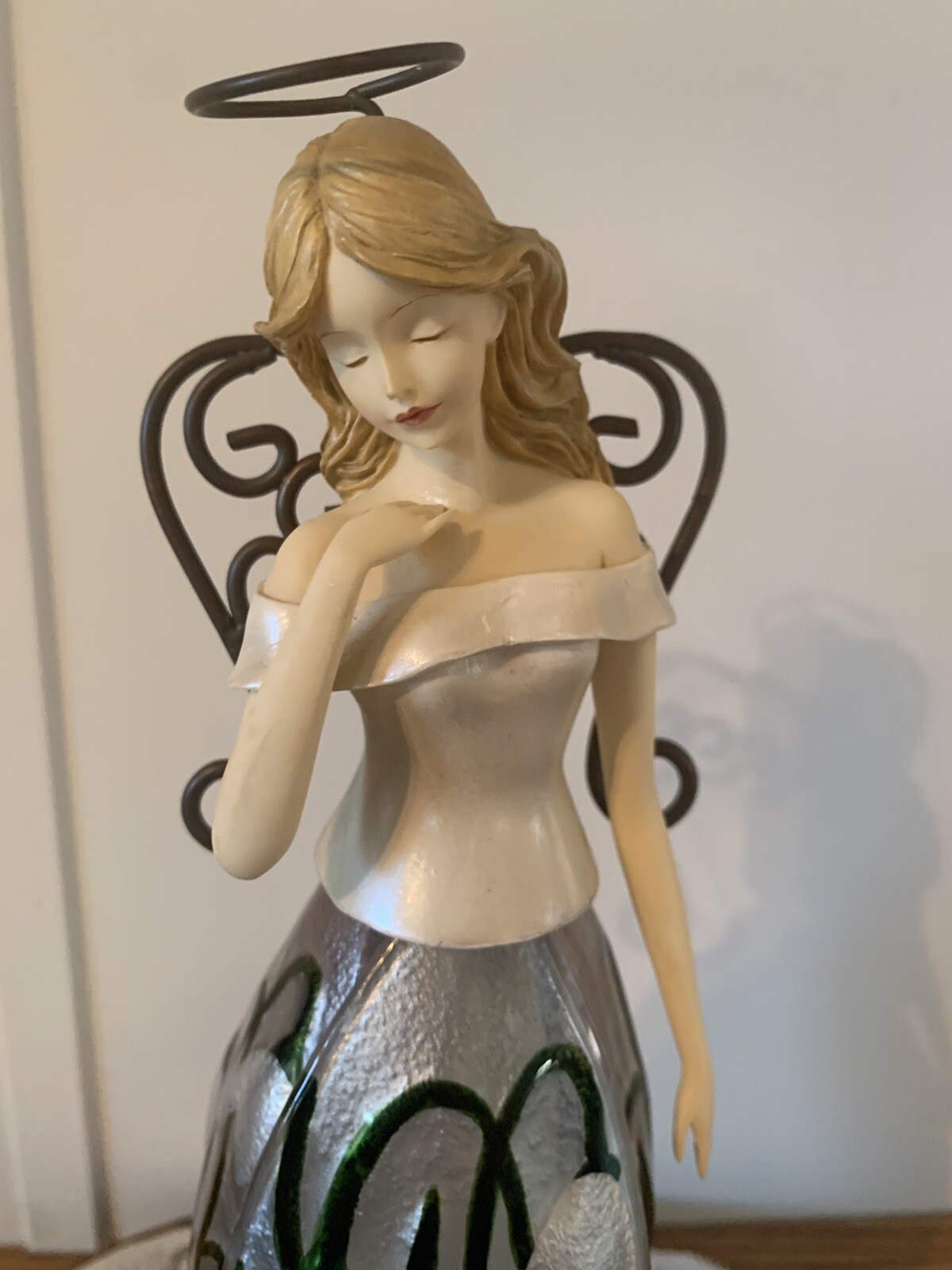 Hallmark January Birth Month Angel Figurine Flower Floral Skirt 11 Inches Tall
