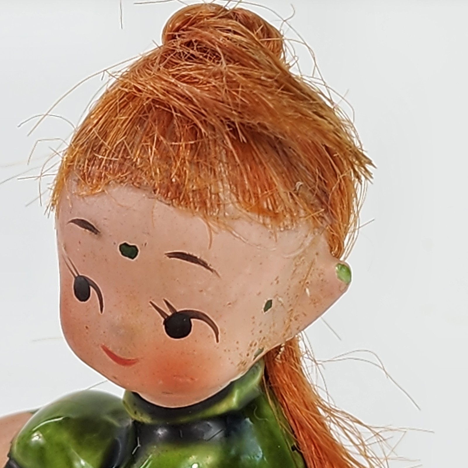 3 Vtg Ceramic Pixies Red Orange Hair Doll Elf Japan National Potteries Co.