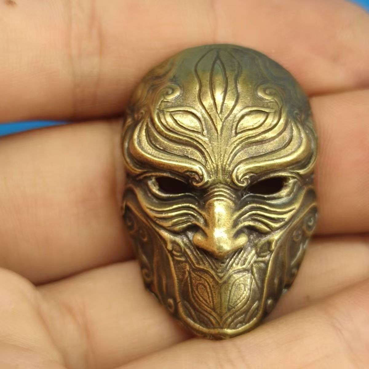 Brass Fantasy Mask Pendant, Gothic Medieval Mini Charm