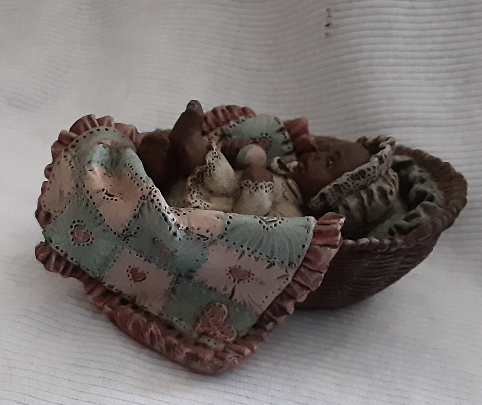 Vintage Sarah’s Attic Figurine Baby in a Basket, #537