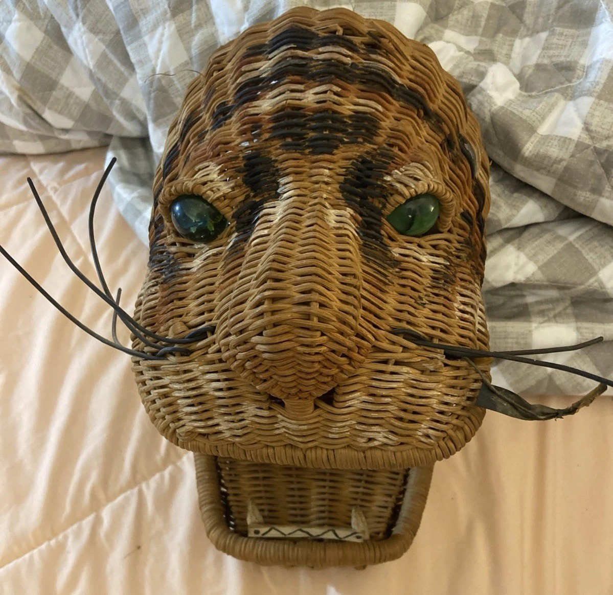 Unique Wicker Rattan Tiger Panther Wall Decor Head See Photos 11” H x 7” W