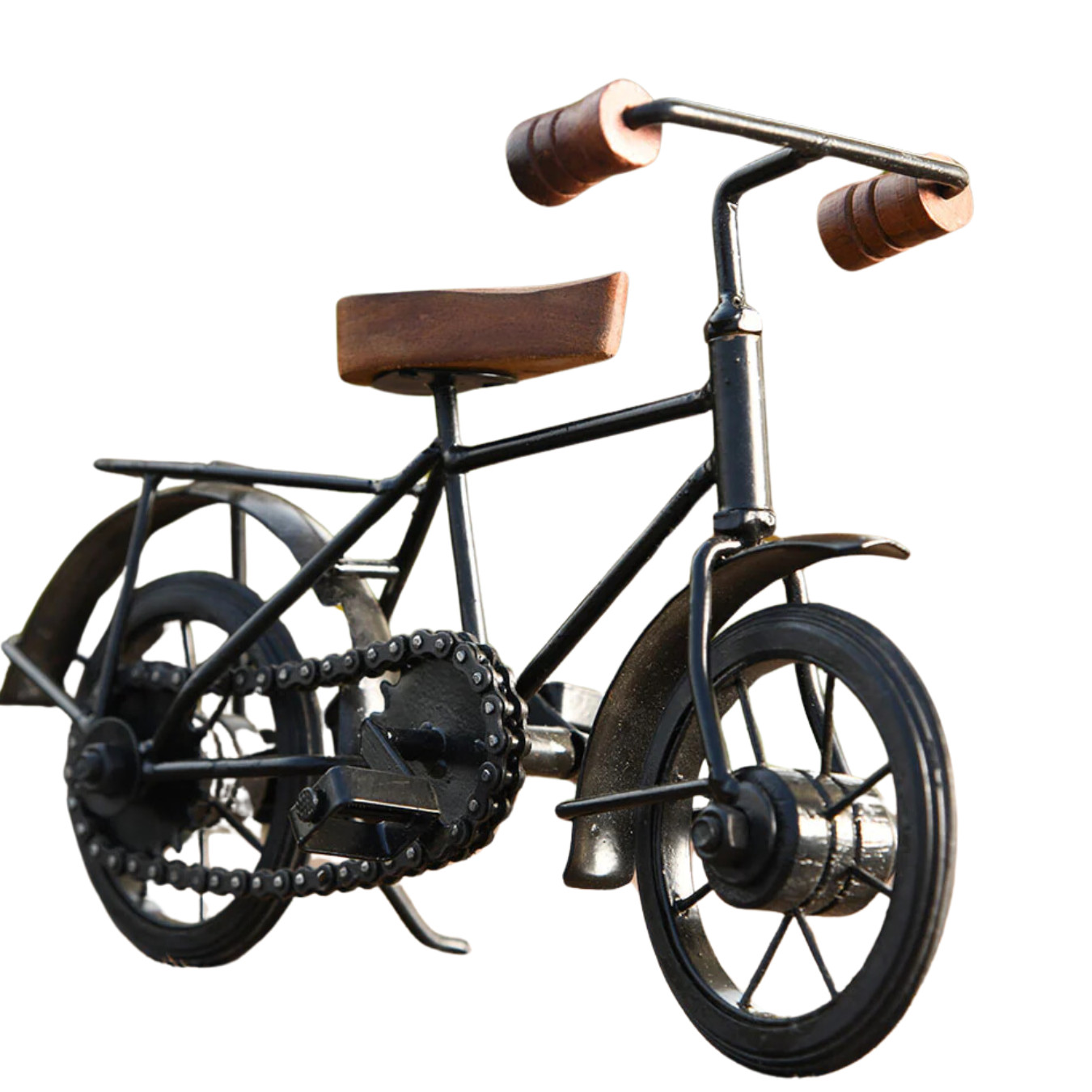 Miniature Metal Cycle Showpiece – Iron and Wood Bicycle Home Decor