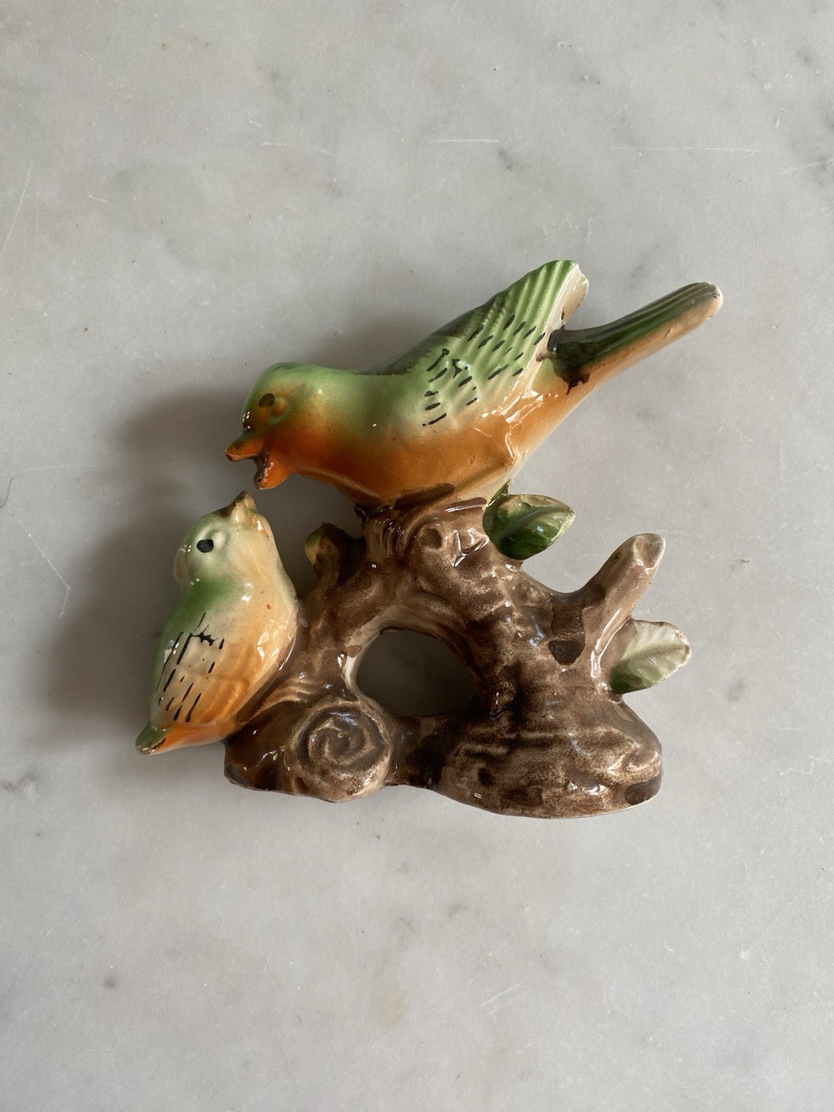Vintage Hand Painted Ceramic Mama and Baby Bird Figurine Made in Japan