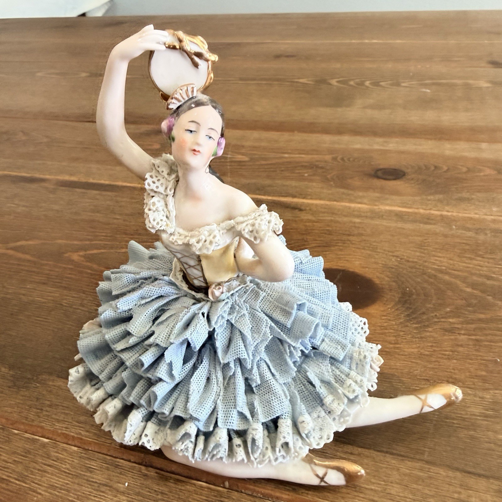 Dresden Lady Figurine Ballerina Dancer Blue Dress Germany
