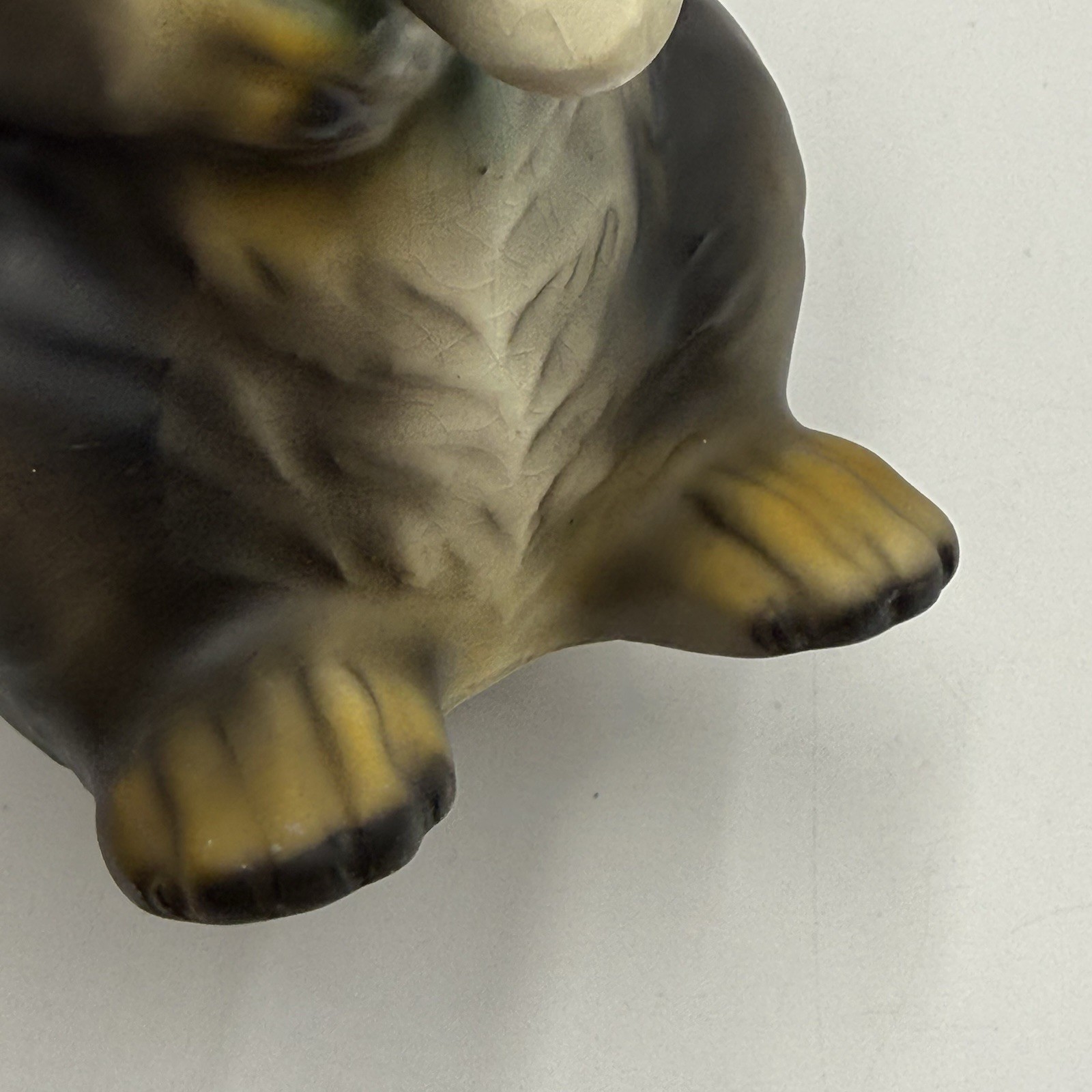 Brown Black Bear Holding Fish Ceramic Vintage Figurine Matte Finish