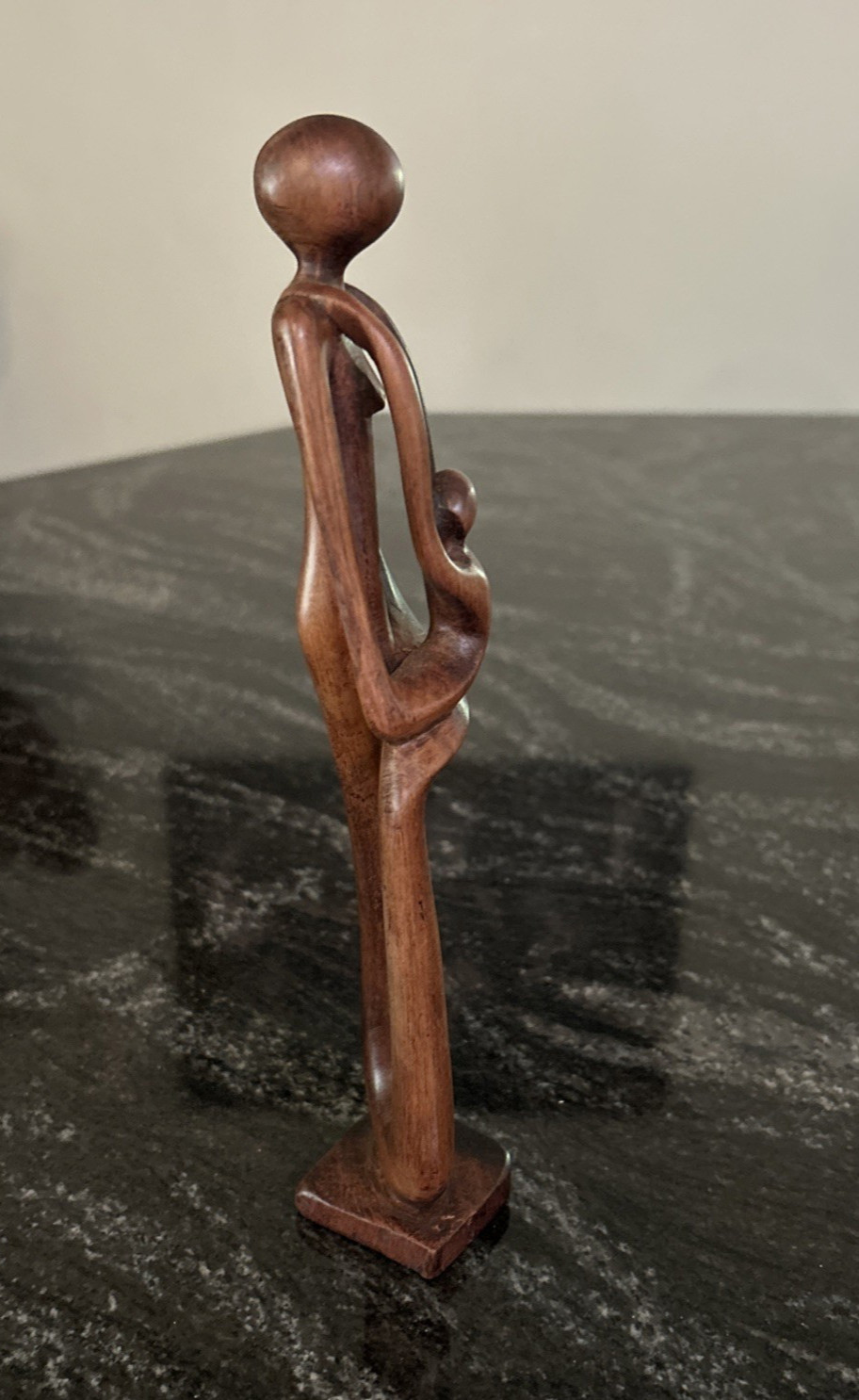Wood Abstract Carved Figure 9” Art Sculpture Mother with Child