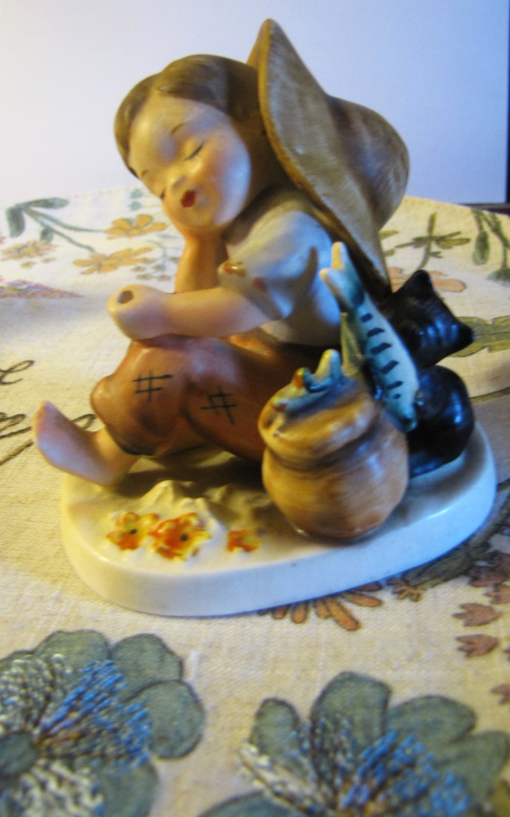 Vintage Two Medium Napco “Boys sleeping while Fishing ” A2627A & B Figurines
