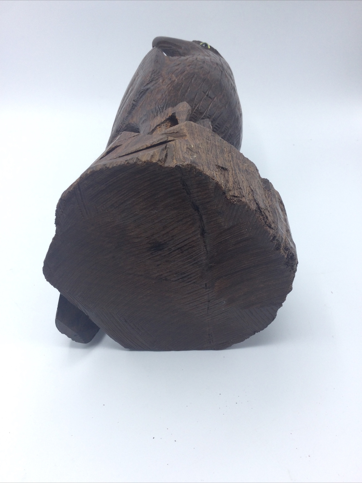 Hard Wood Hand Carved Eagle Perched on Wood Stand, 11 Inches Tall