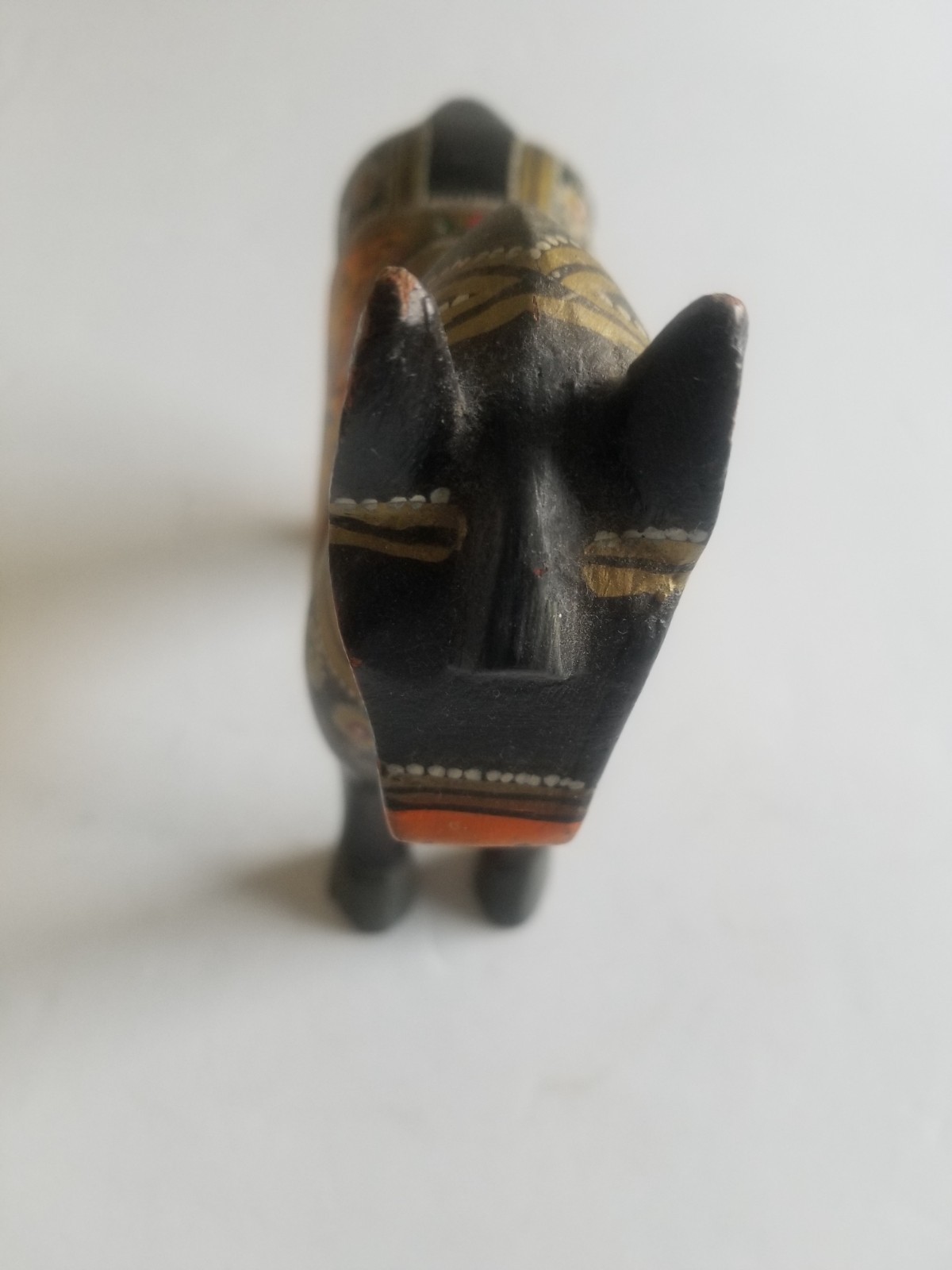 Horse Pony Wood Wooden Toy Figurine Black Gold Statue Carved Hand Painted Old