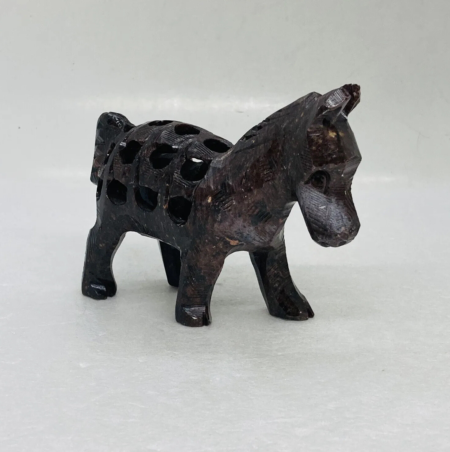 Vintage Stone Carved Horse Figurine Hollow Baby Horse Inside Body Art Decor 6
