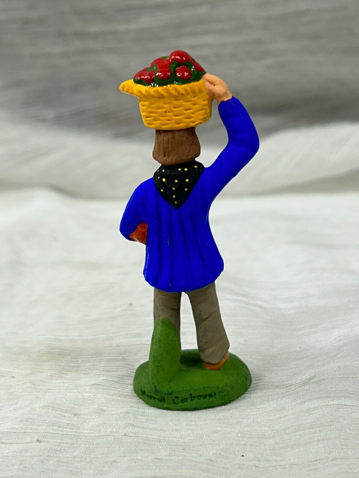 Vintage Santons by Marcel Carbonel Figurine France Man w Fruit Clay 3 1/4″ Tall