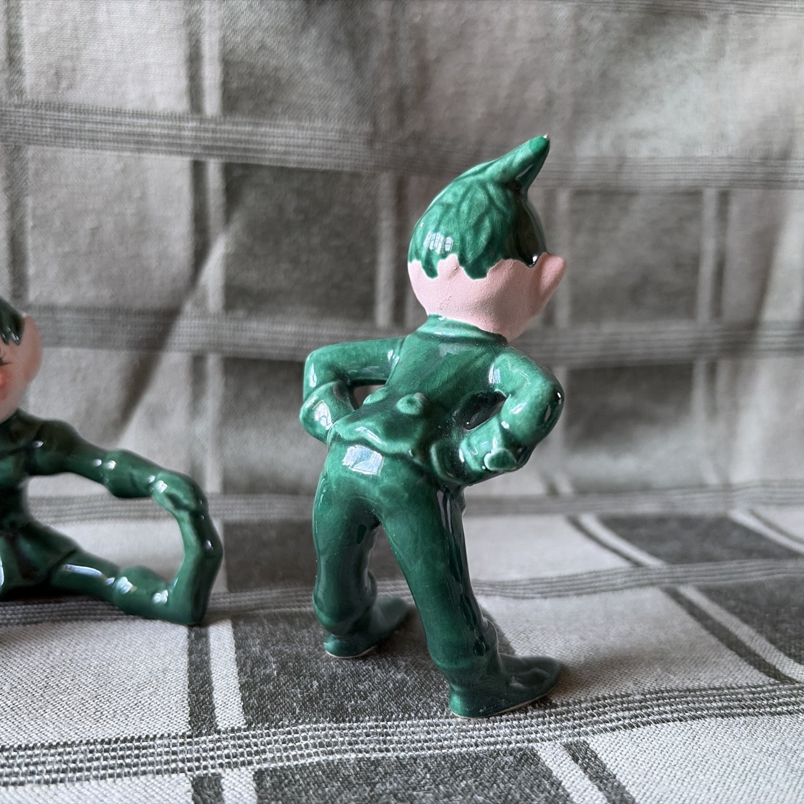 VTG ✨LOT Of 4 Gilner Ceramic Pixie Elf Figurines Green Japan MCM Kitschy nICE 👍