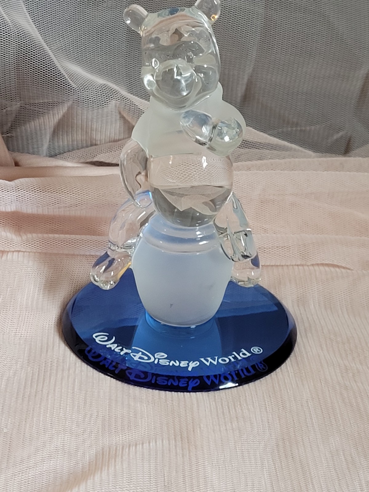 Disney Winnie the Pooh Clear With Blue Bottom Glass Figurine on Mirror